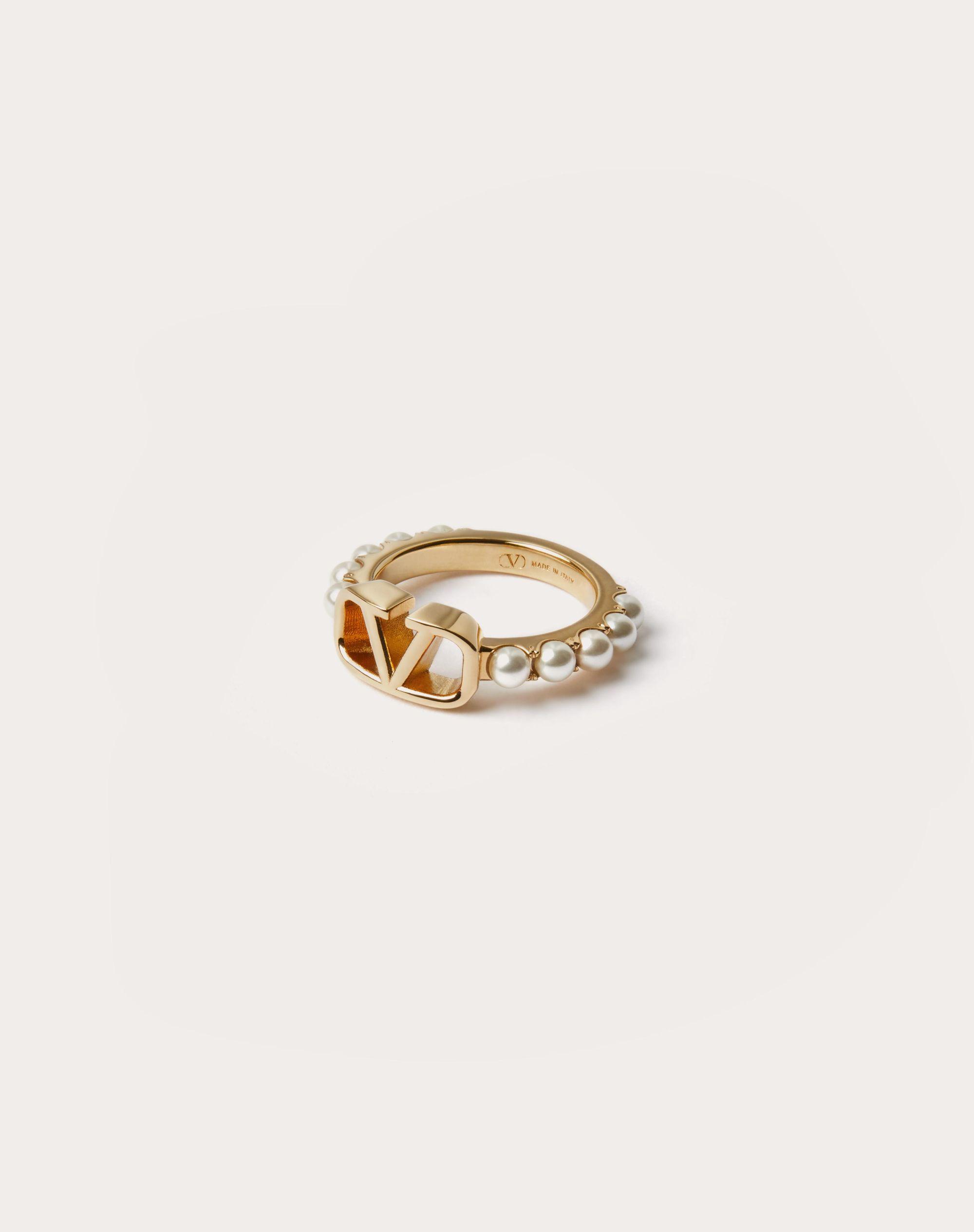 V Logo Signature Swarovski Crystal Ring in Gold - Valentino