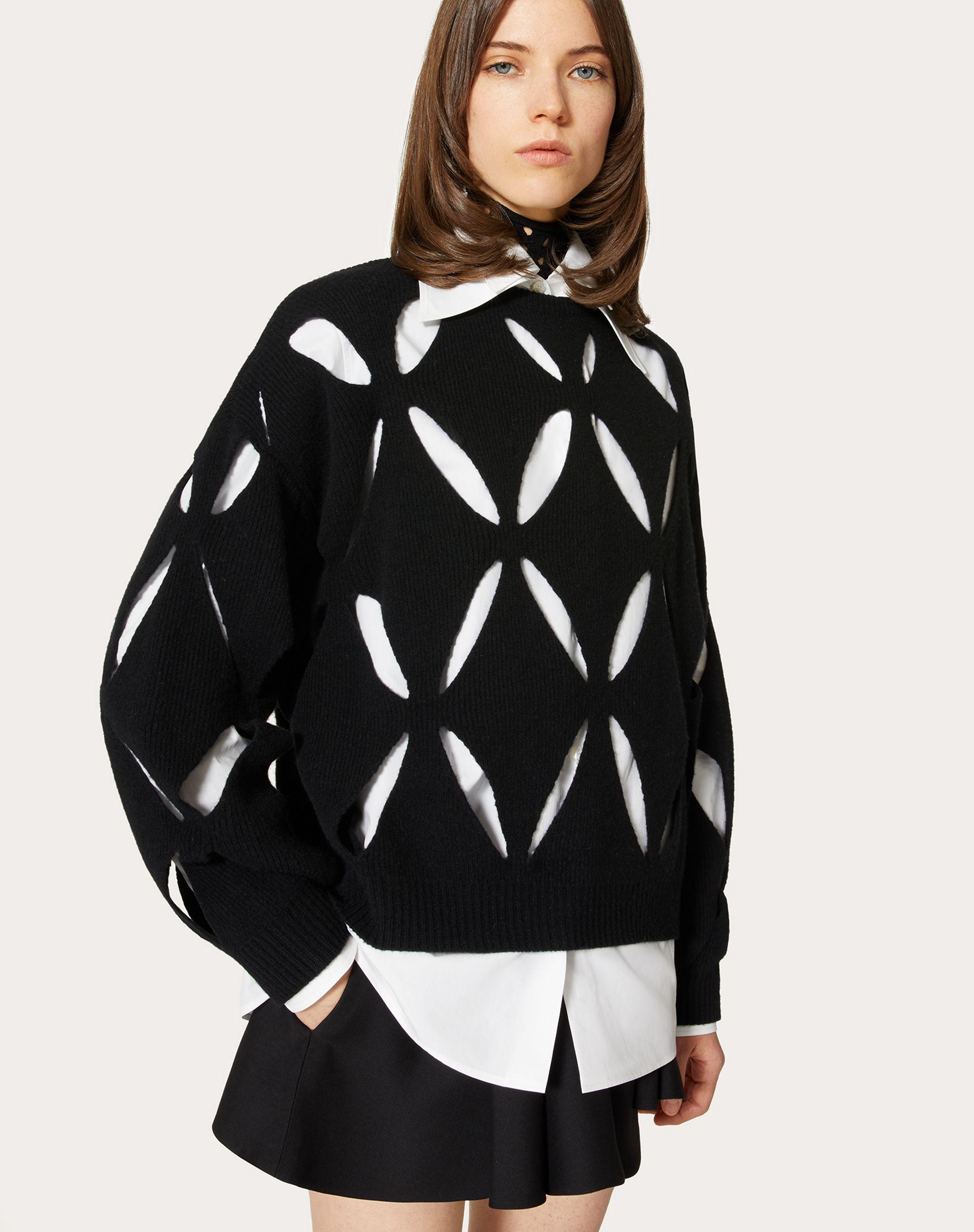 Valentino Embroidered Wool Sweater in Black | Lyst