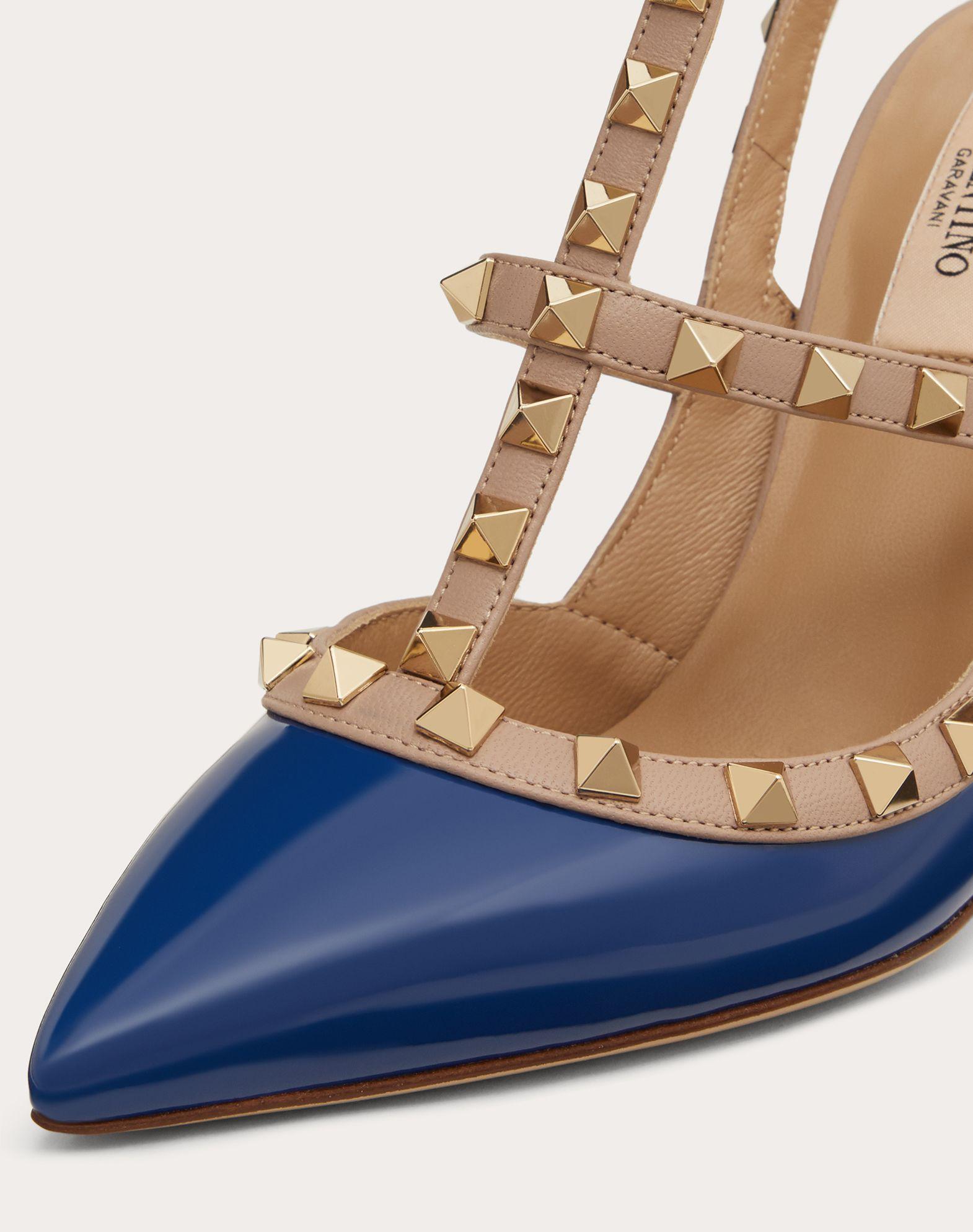 Valentino Patent Rockstud Caged 100mm in Blue | Lyst