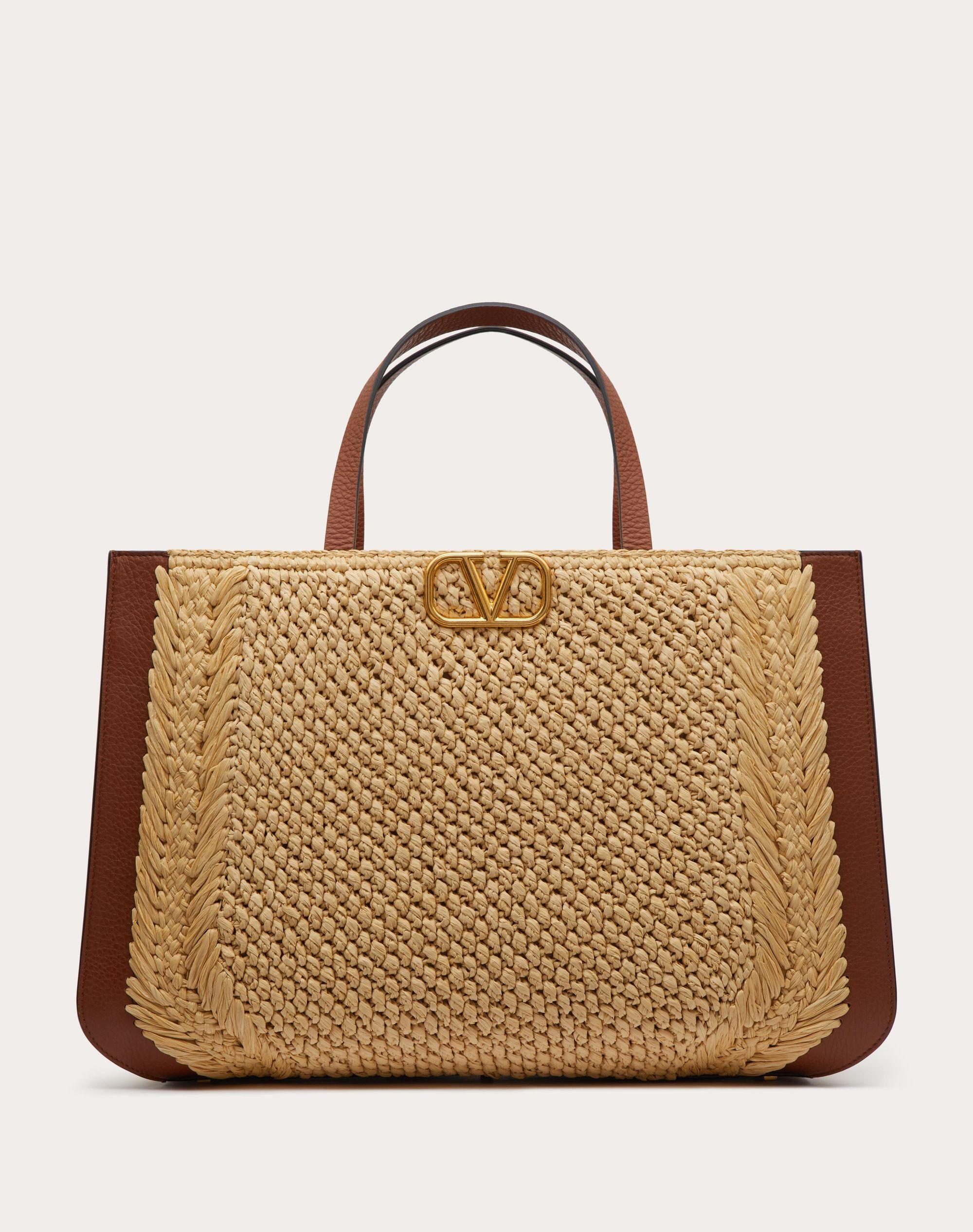 Valentino Garavani Vlogo Signature Raffia Handbag in Brown | Lyst