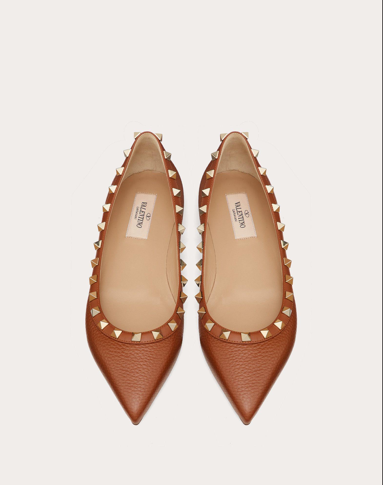 rockstud calfskin leather slingback ballet flat