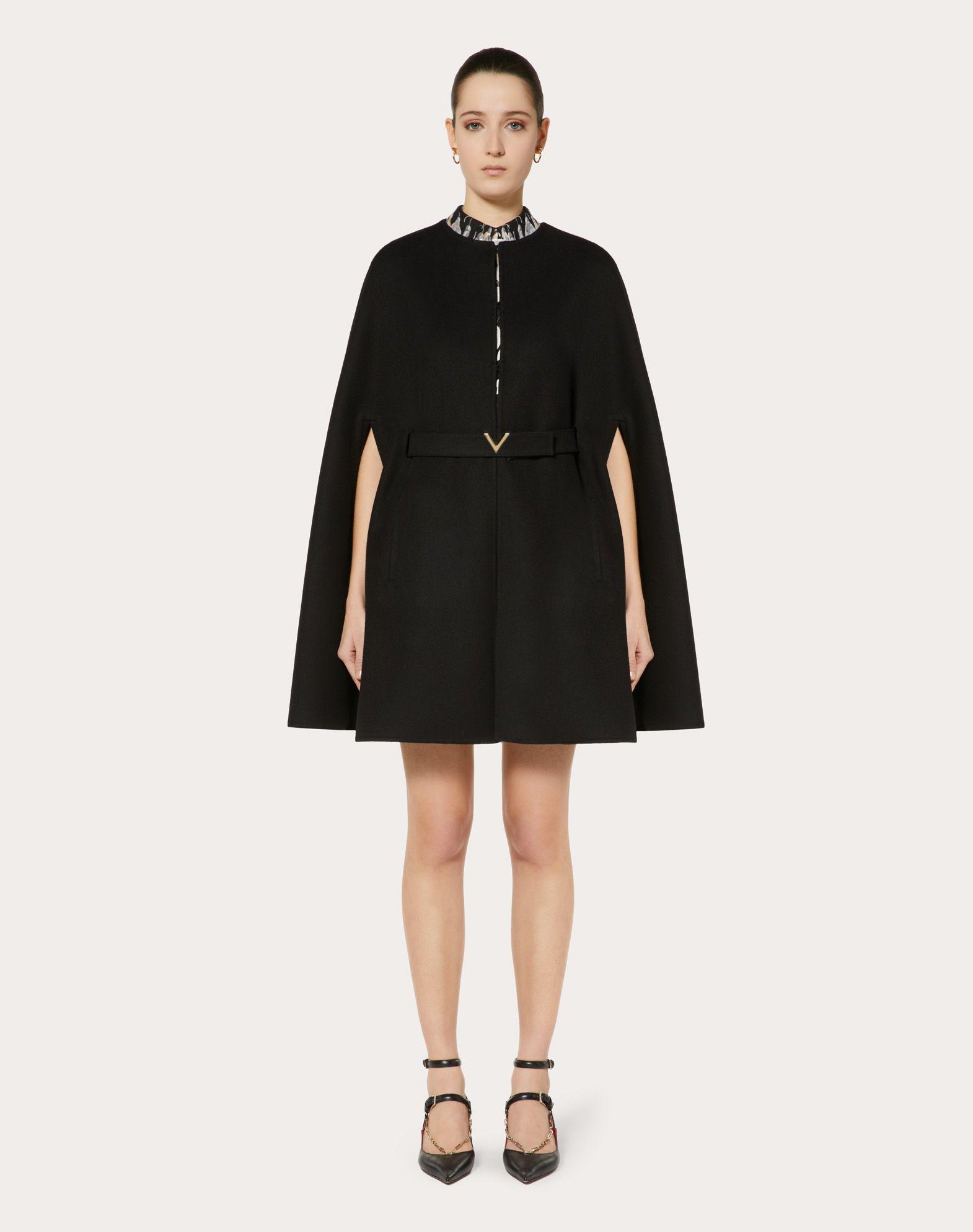 Valentino Wool Compact Drap Cape in Black - Lyst