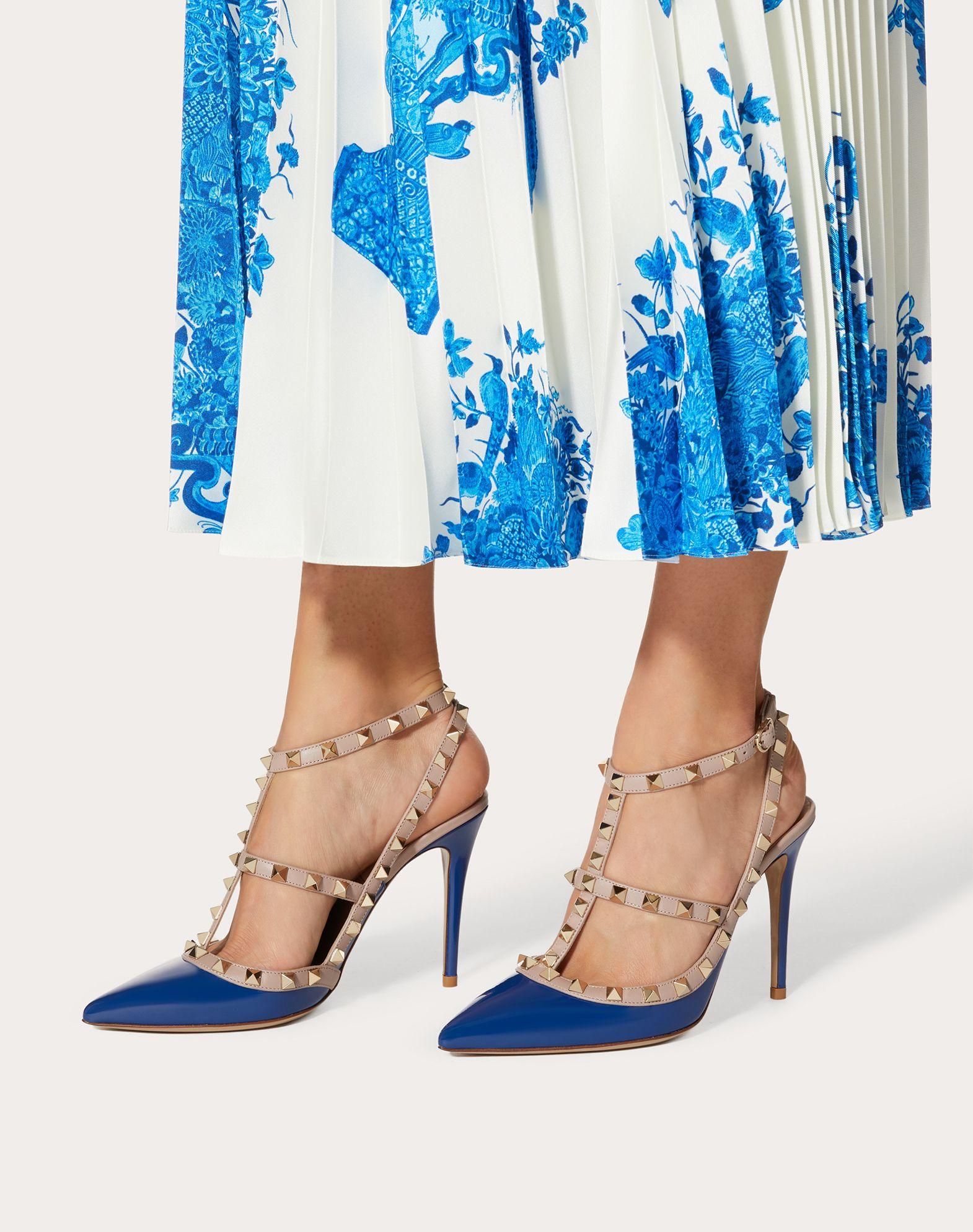 Valentino Patent Rockstud Caged 100mm in Blue | Lyst