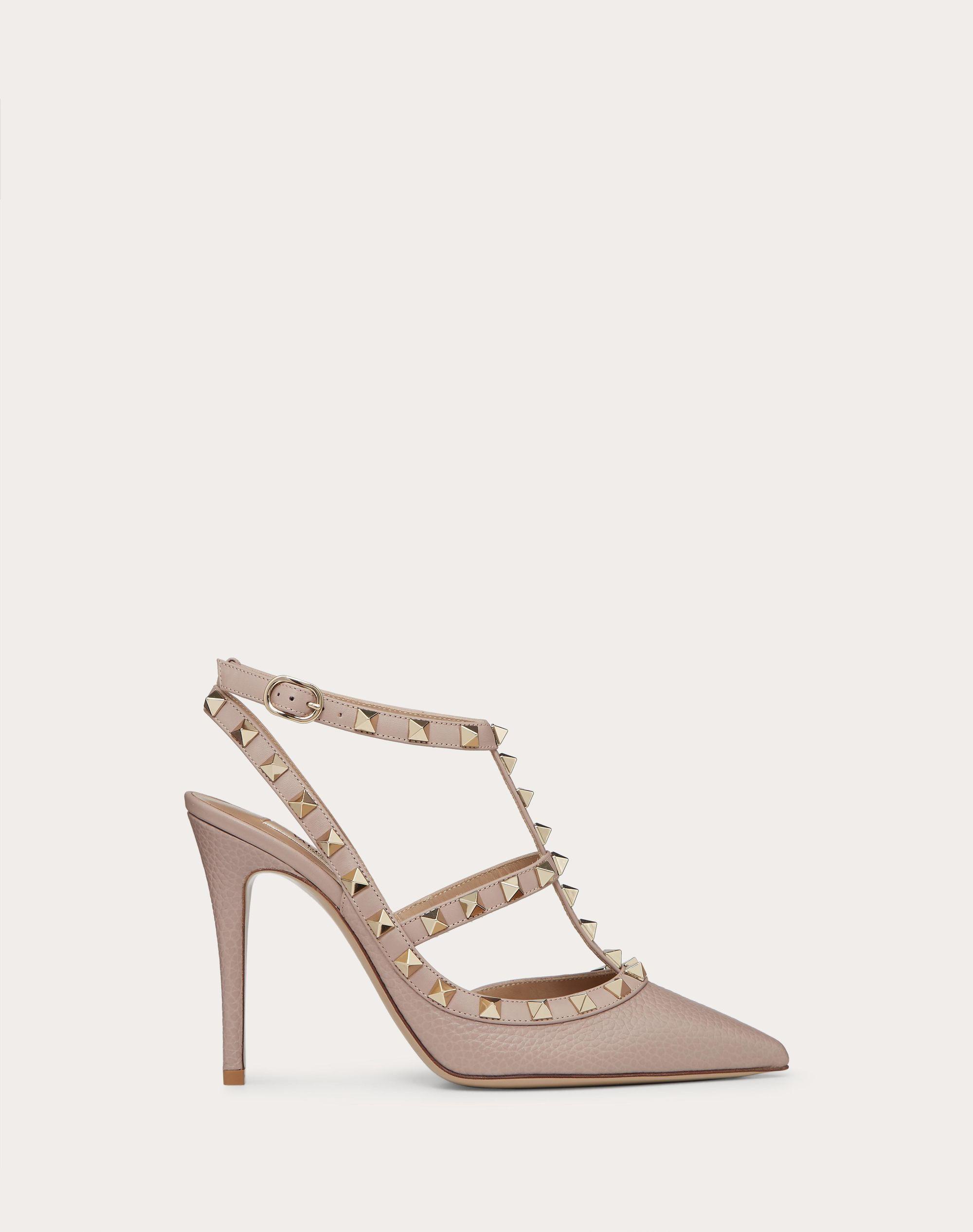 rockstud grainy calfskin ankle strap pump 100 mm