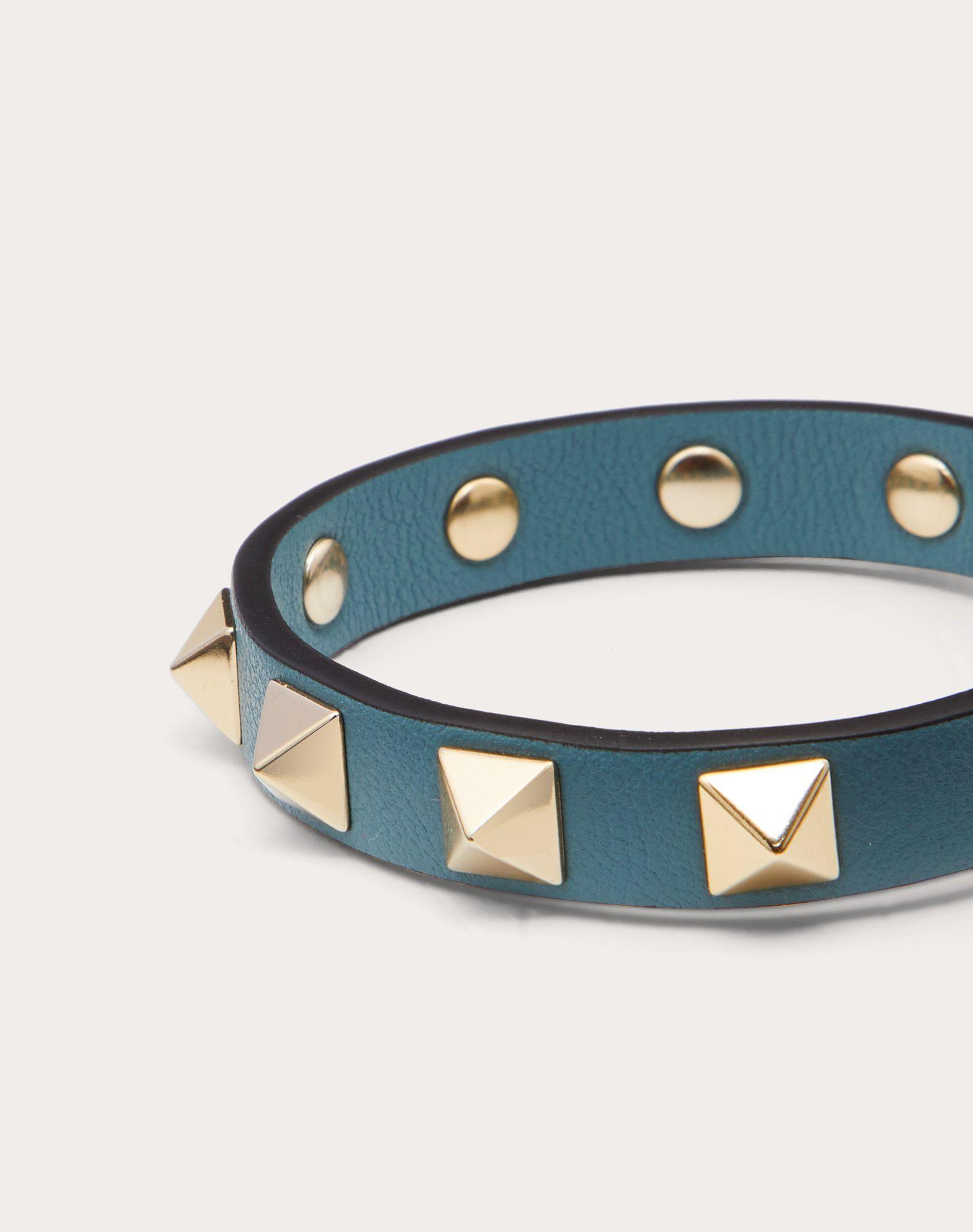 Valentino Garavani Leather Rockstud Calfskin Bracelet in Blue - Lyst