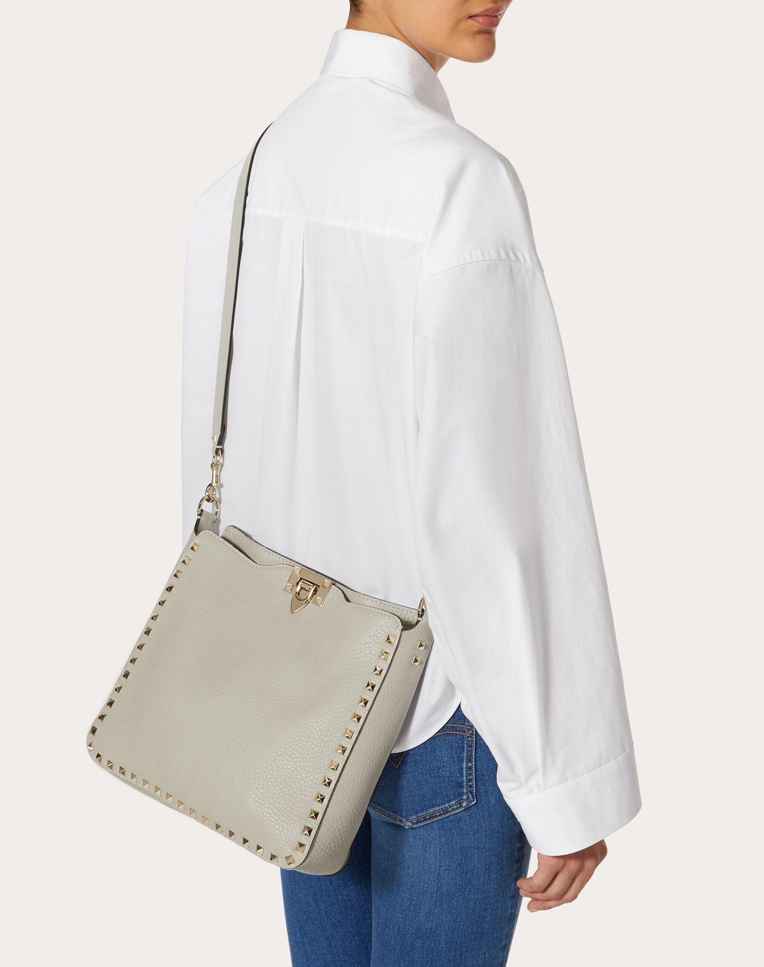 small rockstud grainy leather hobo bag