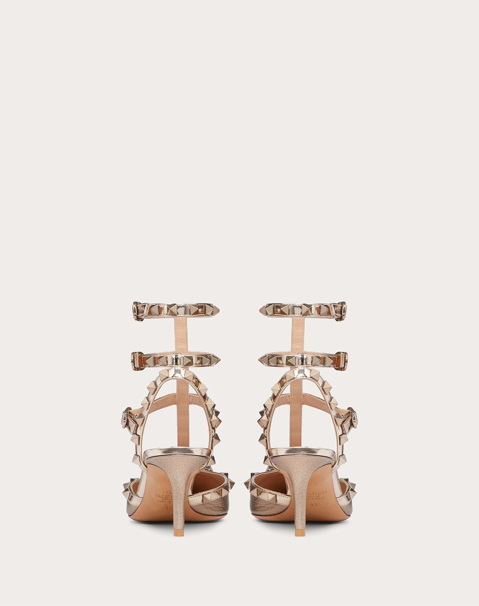 Rockstud metallic grainy calfskin leather ankle strap pump 66 mm Clearance