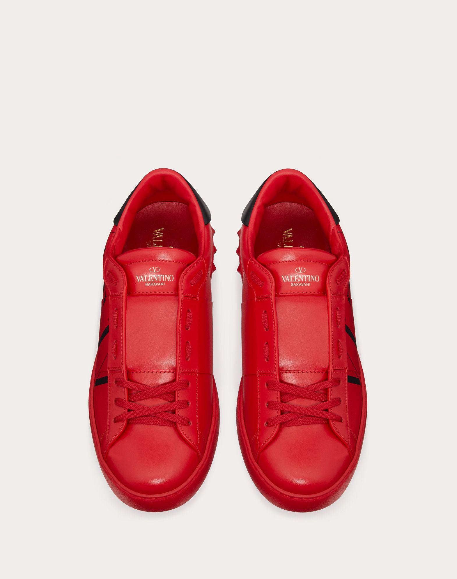 Valentino Leather Open Sneaker With Vltn Logo in Red for Men | Lyst