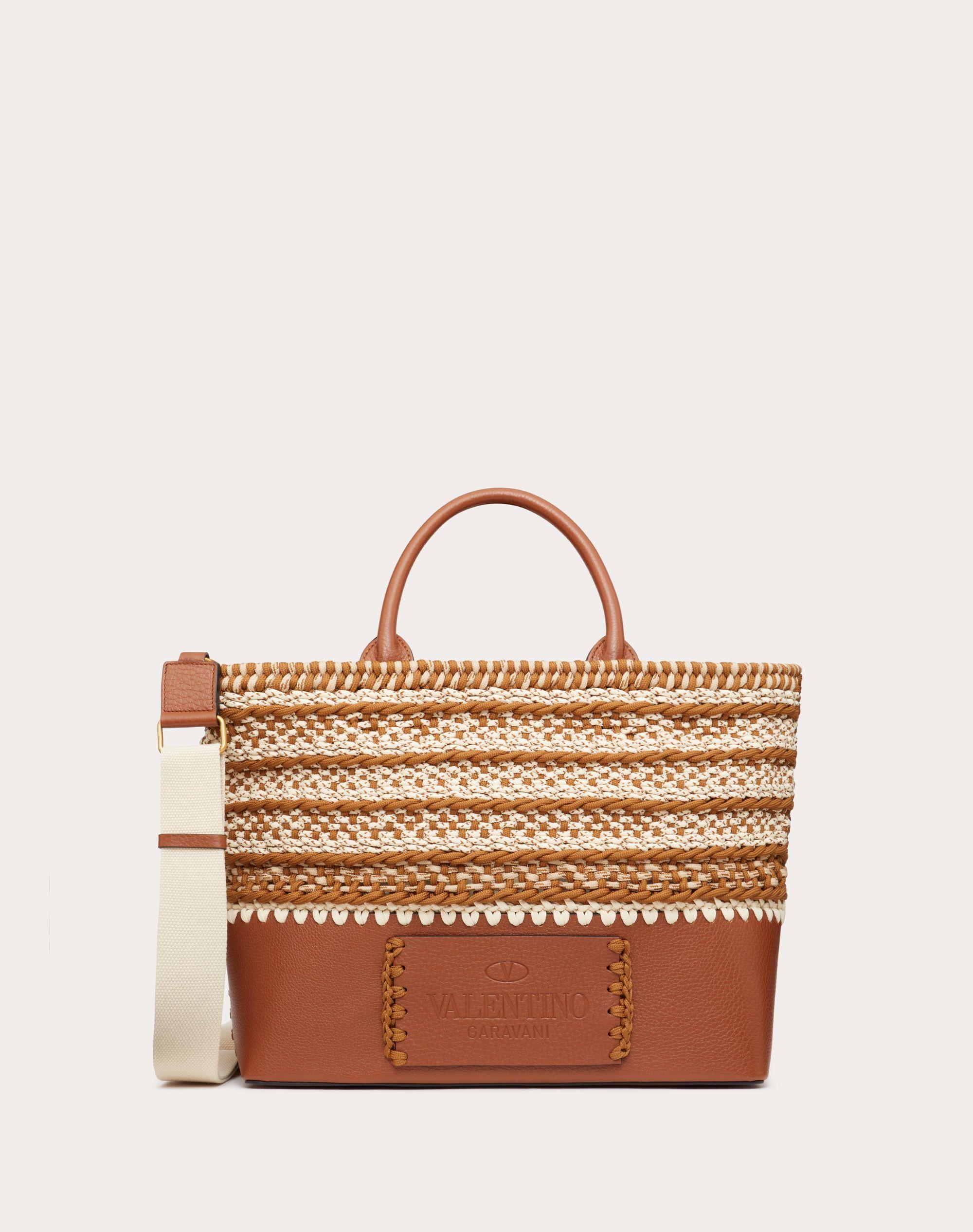 Valentino Garavani Leather Small Crochet Bags Fabric Tote in Brown 