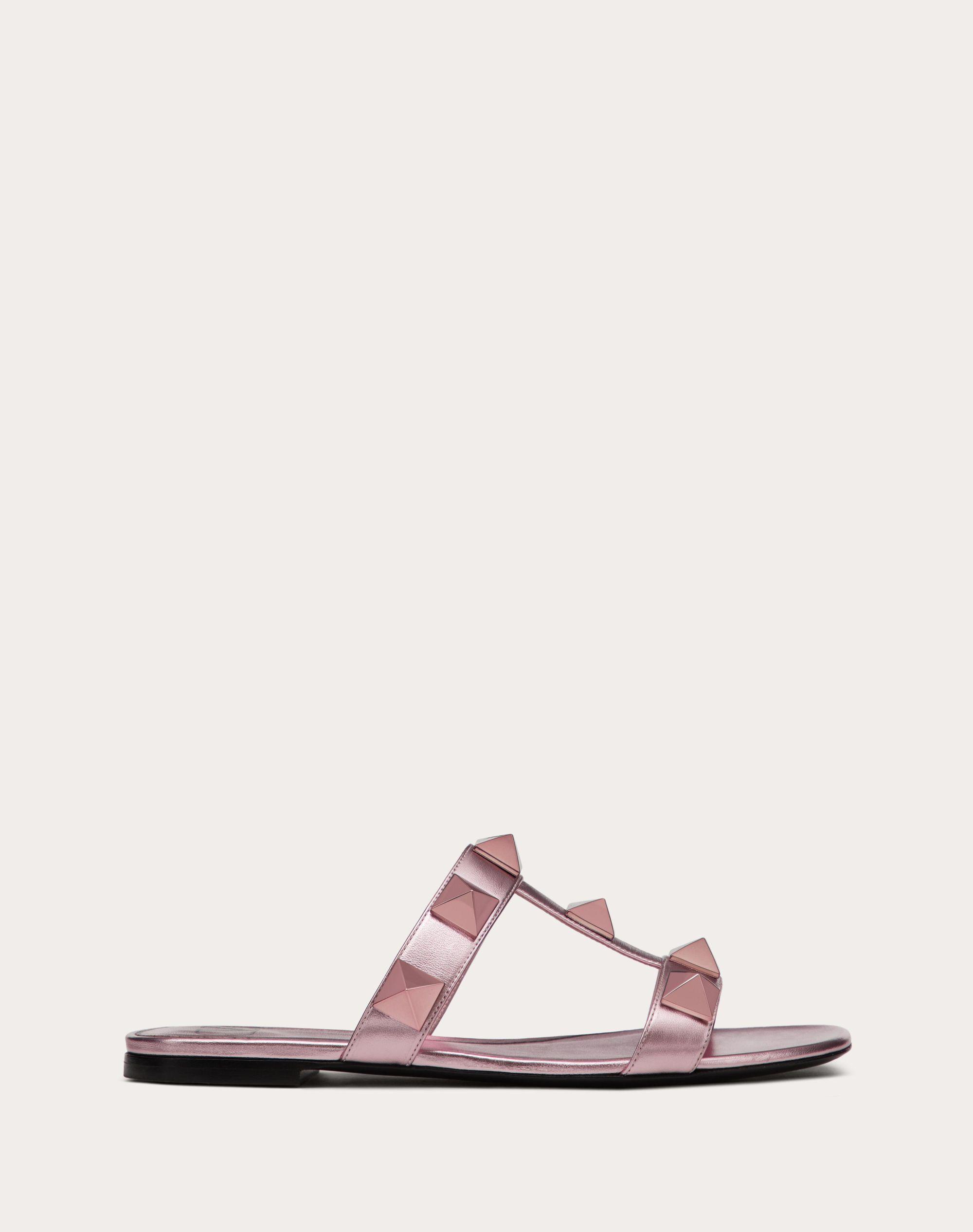 Garavani Roman Stud Metallic Nappa Slide Sandal With Studs in Pink | Lyst