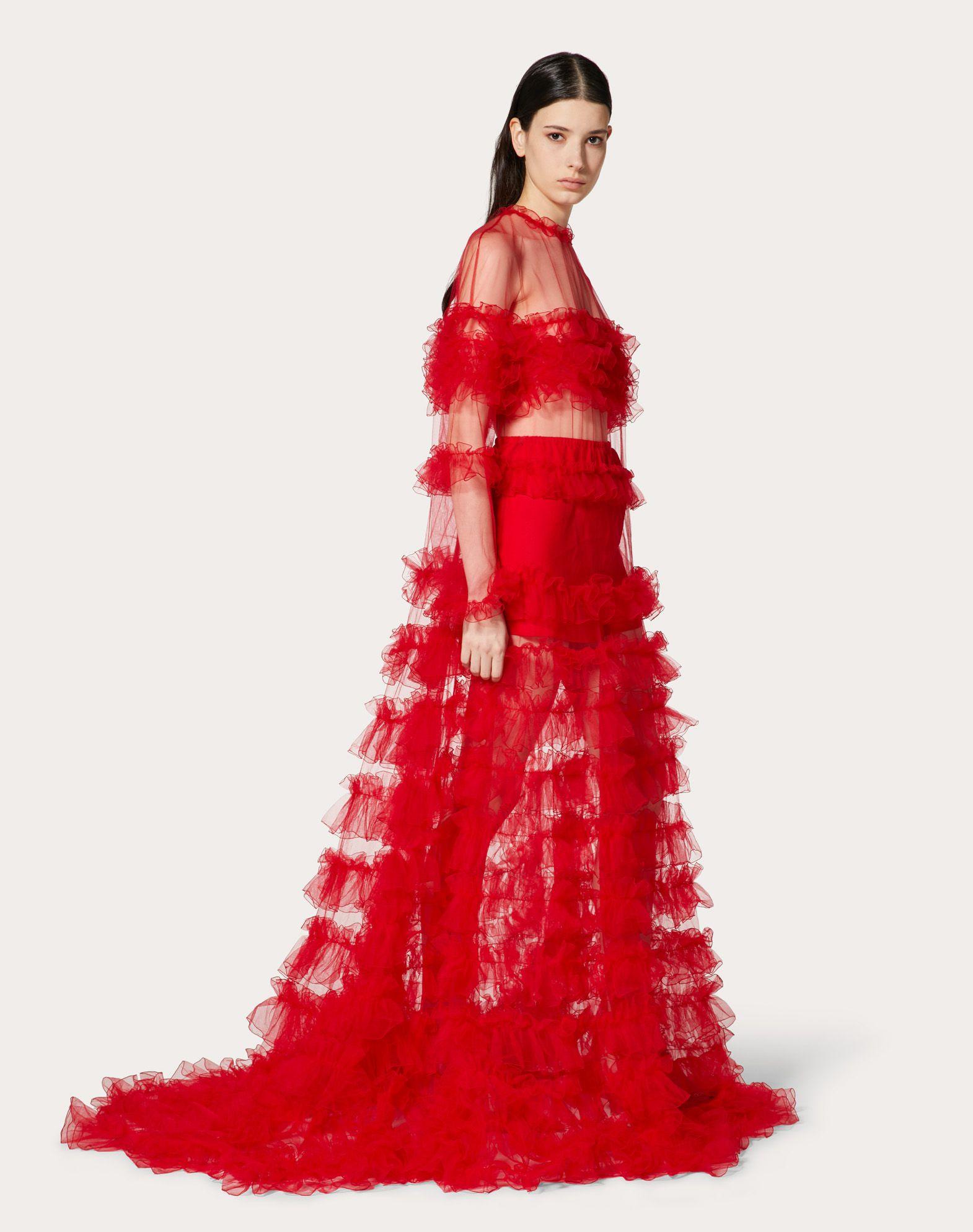 Billy abort analog Valentino Tulle Evening Dress With Ruffles in Red | Lyst