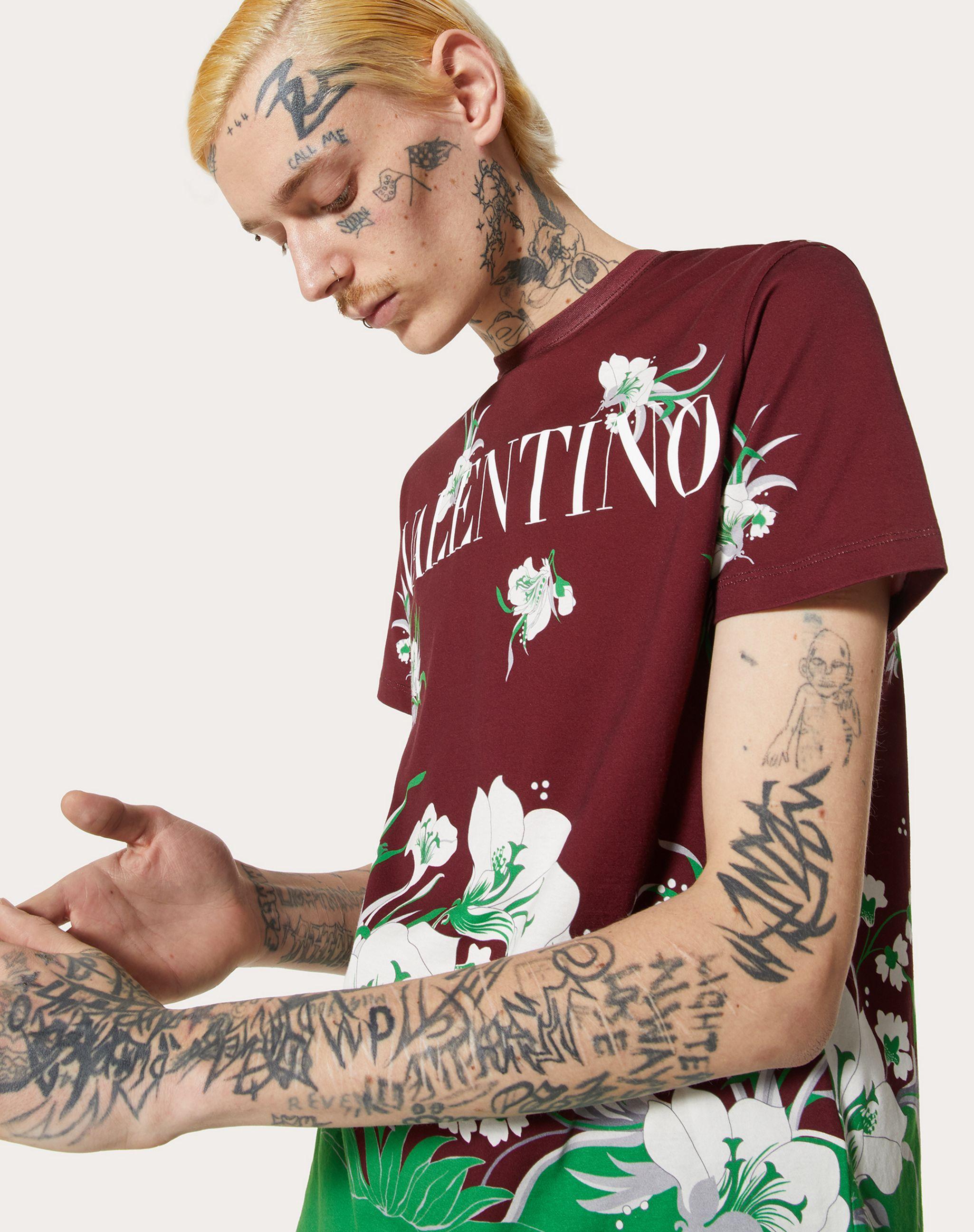 Valentino Crewneck Cotton T-shirt With Street Flowers Tulipop 