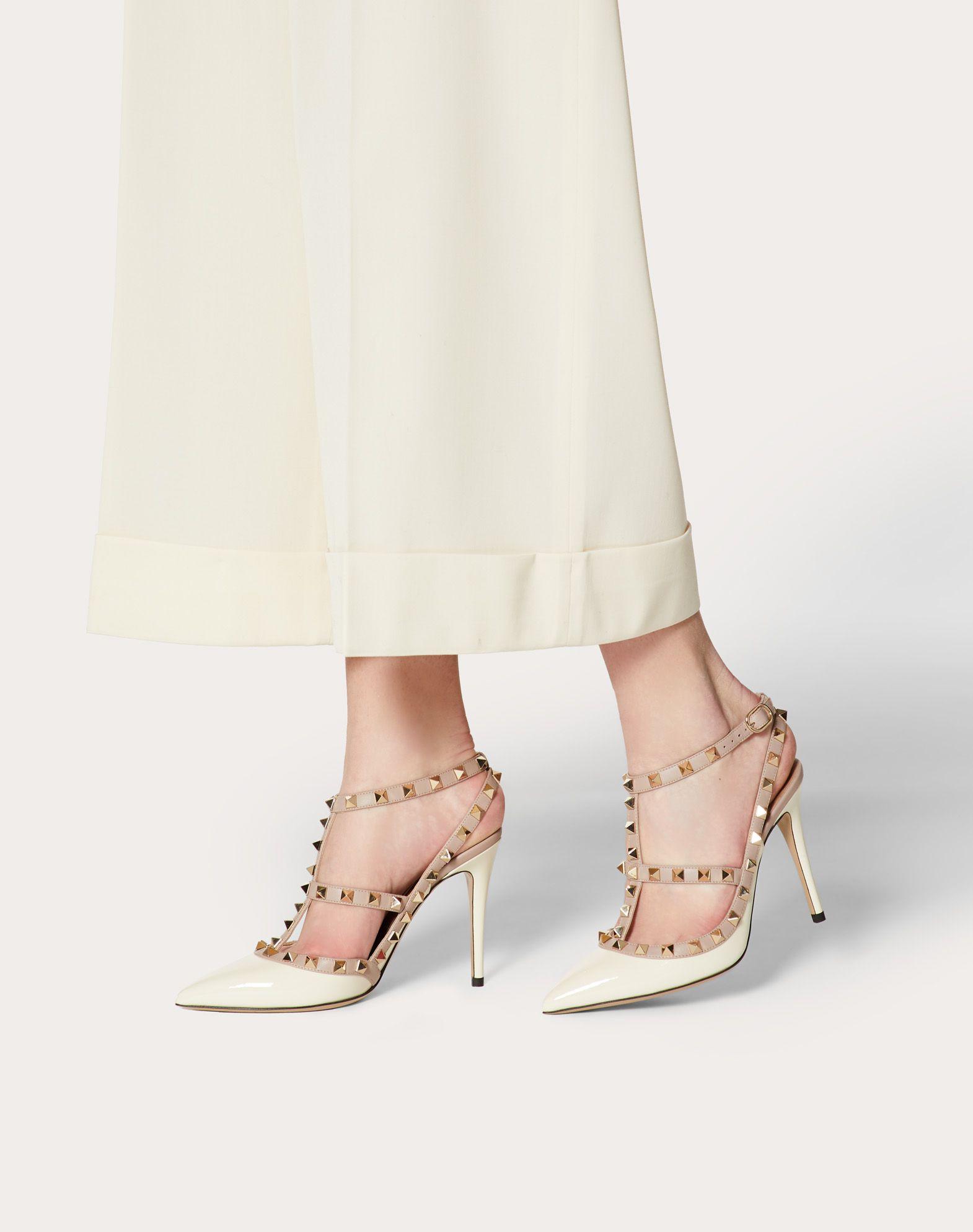 Valentino Leather Patent Rockstud Caged Pump 100mm in White - Lyst