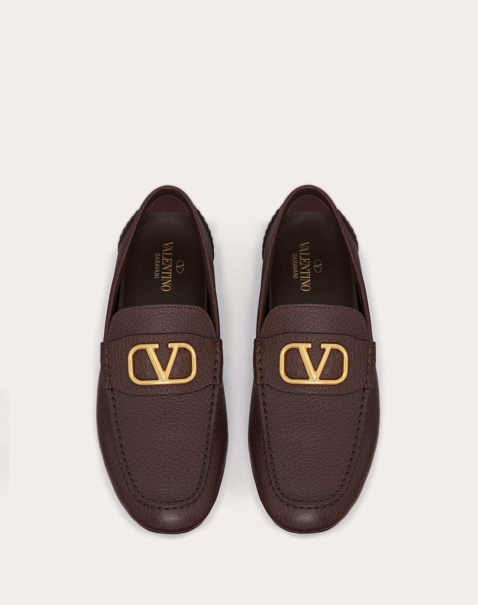 Valentino Garavani Leather Vlogo Elk-print Calfskin Driving Shoe 