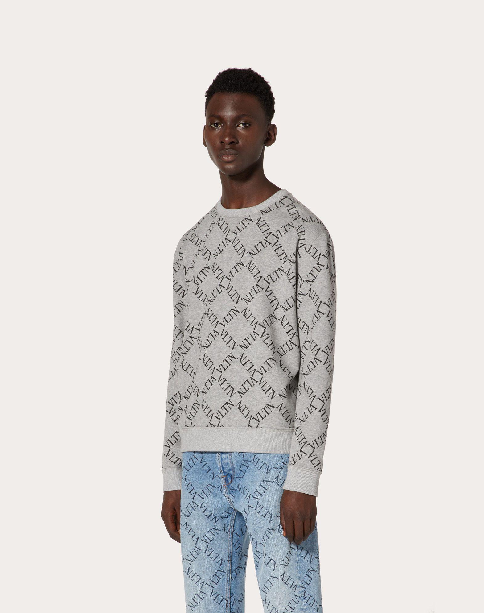 Valentino Vltn Grid Crew-neck Sweatshirt in Gray for Men | Lyst