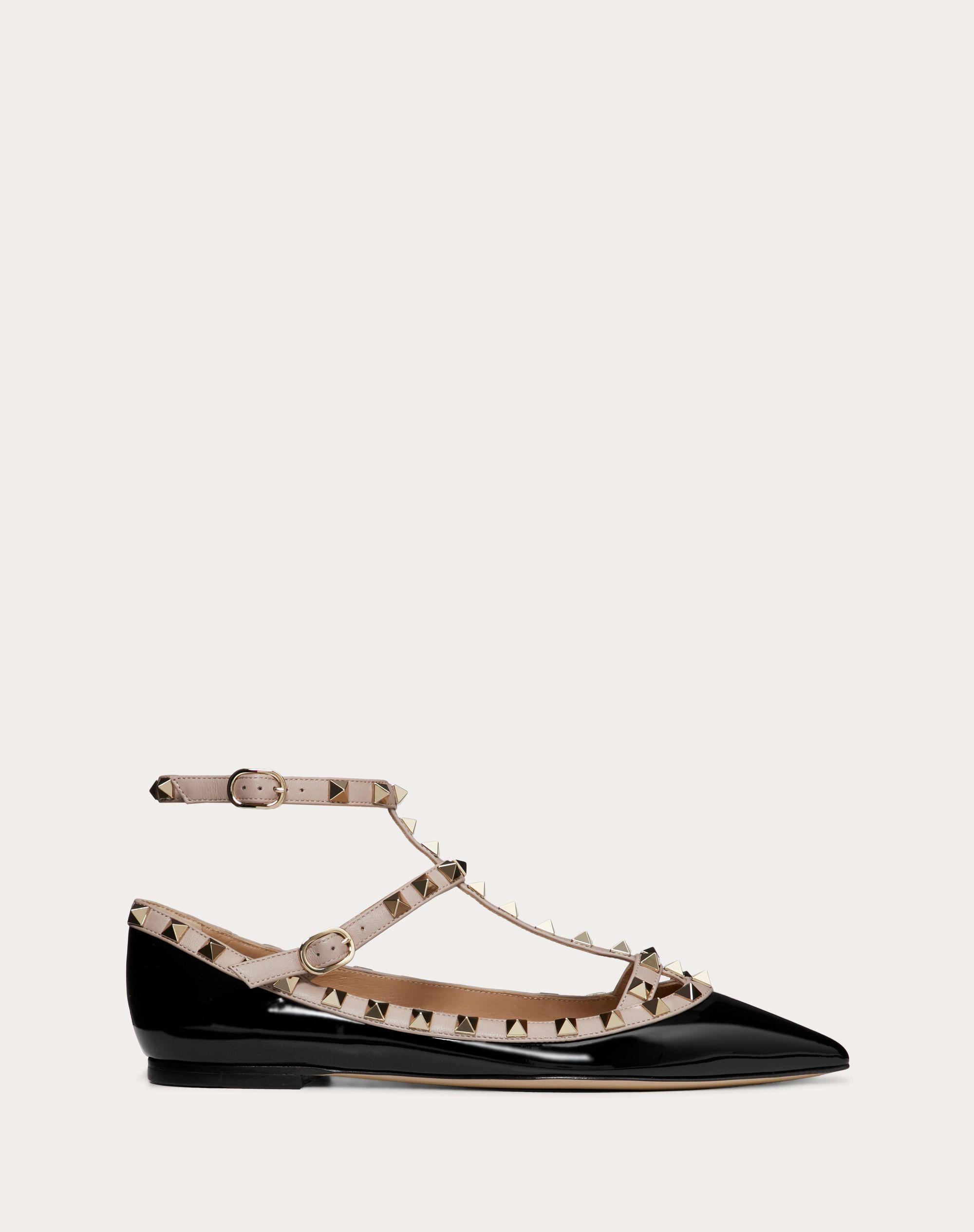 debat Email Ubevæbnet Valentino Garavani Patent Rockstud Caged Ballet Flat in Black | Lyst