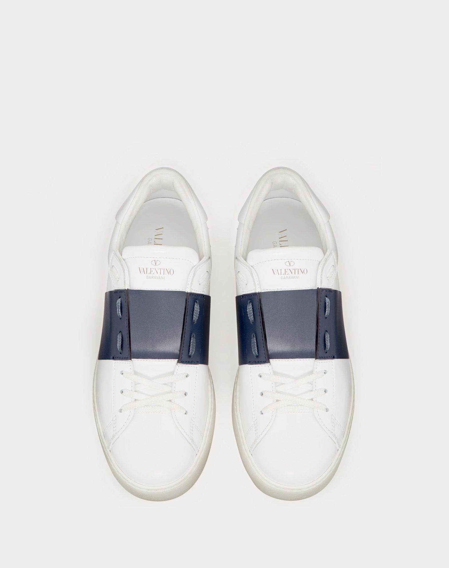 Valentino Garavani Contrast-stripe Leather Sneakers in White/Marine (Blue)  for Men - Lyst