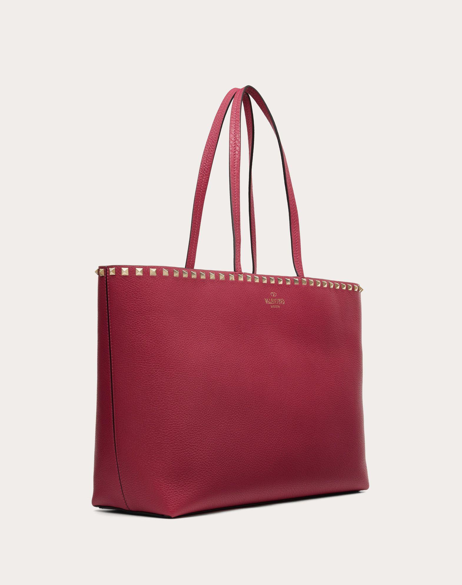 Valentino Leather Rockstud Grainy Calfskin Tote Bag in Raspberry 