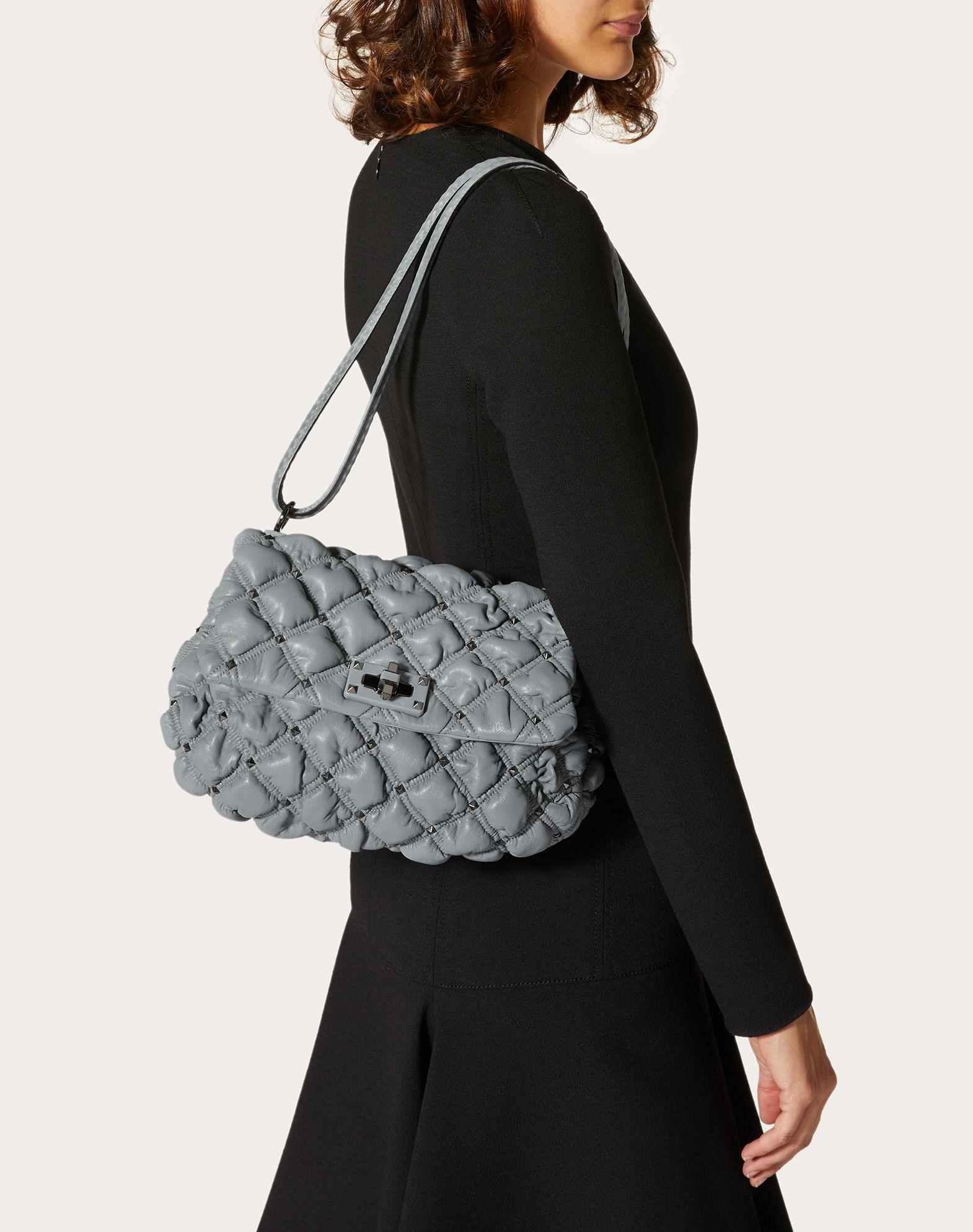 Valentino Valentino Garavani Medium Nappa Spikeme Shoulder Bag in Grey
