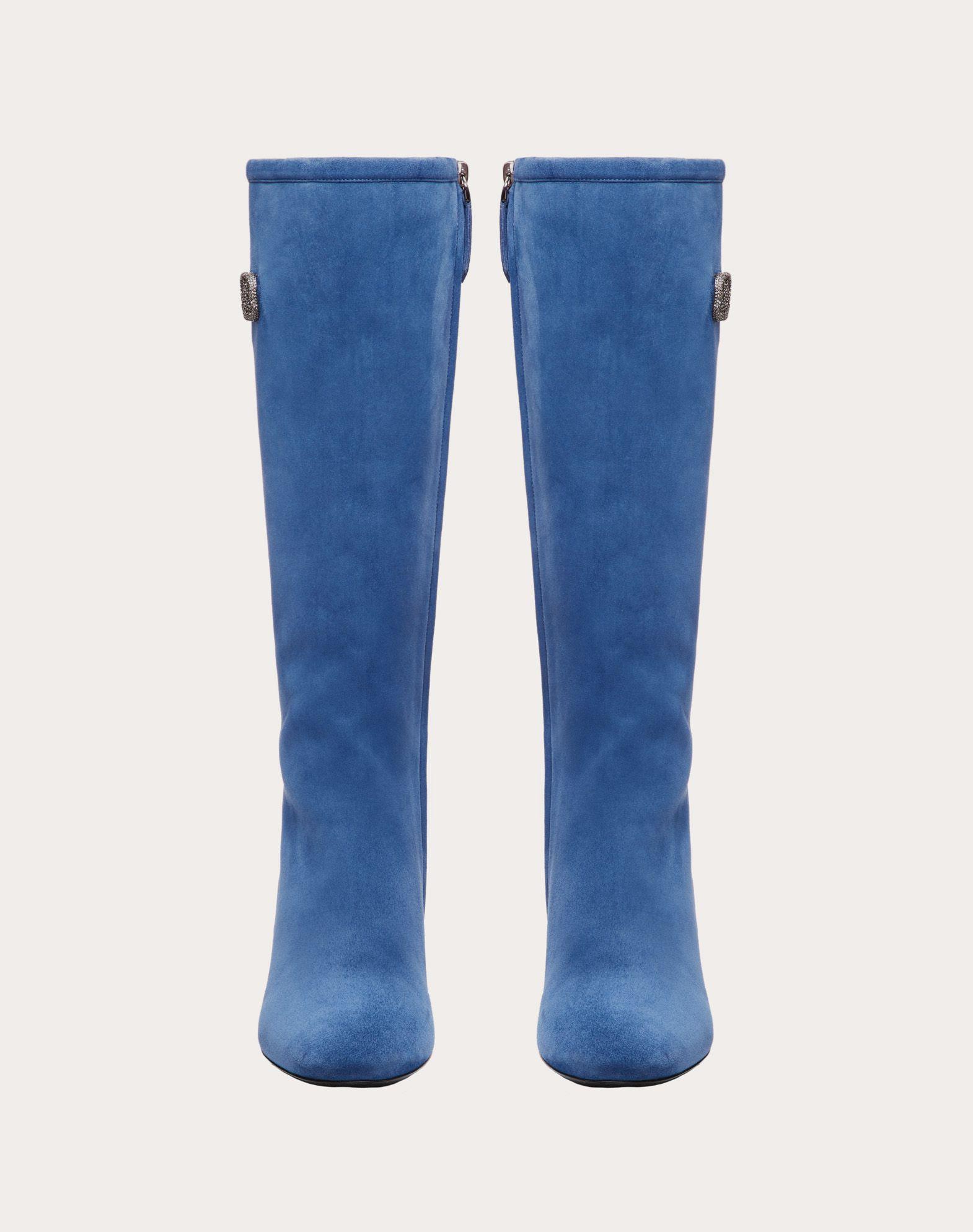 Valentino Vlogo Suede Boot 45 Mm in Blue | Lyst