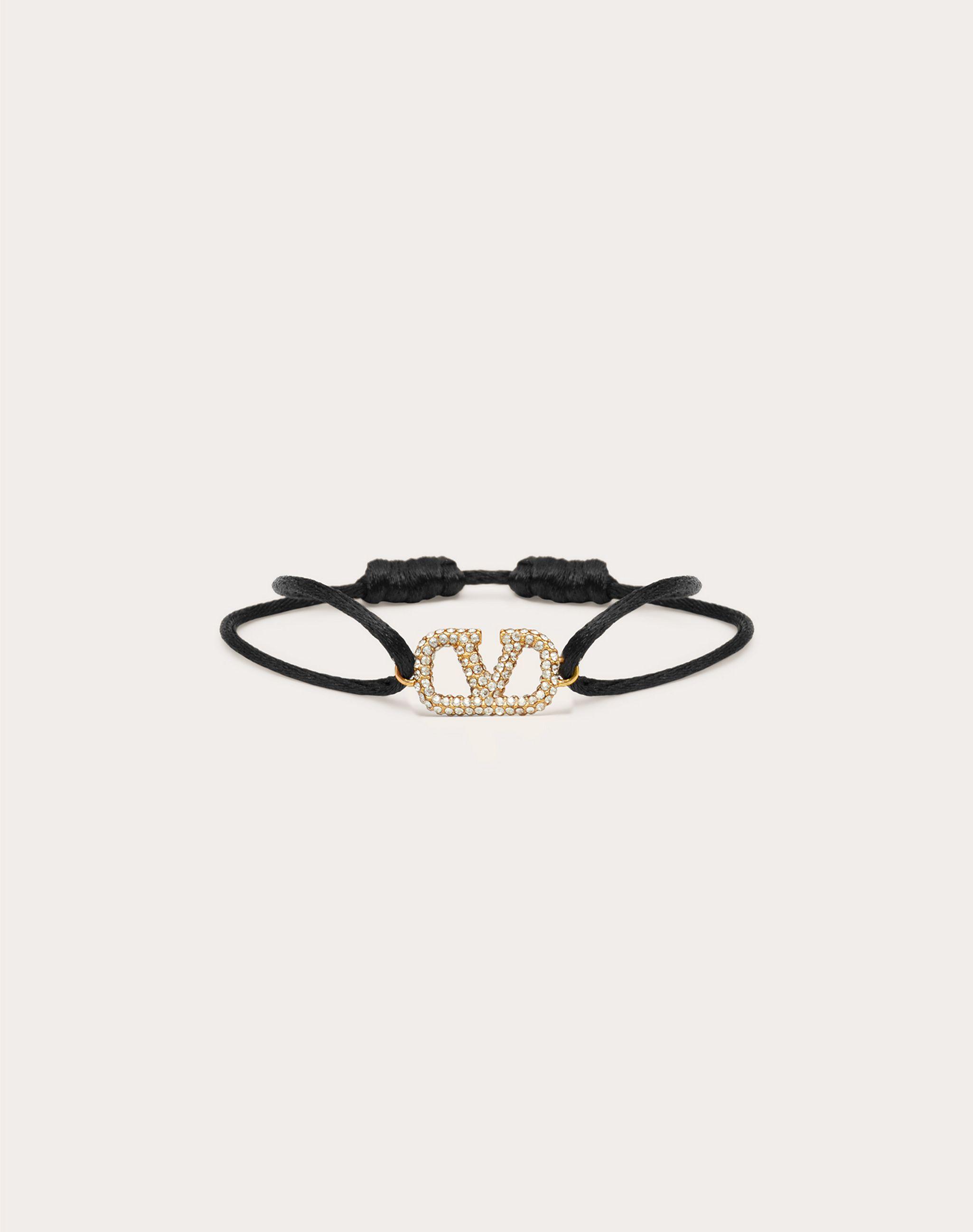 Valentino Garavani Vlogo Signature Bracelet In Cotton And Rhinestones in  Black | Lyst