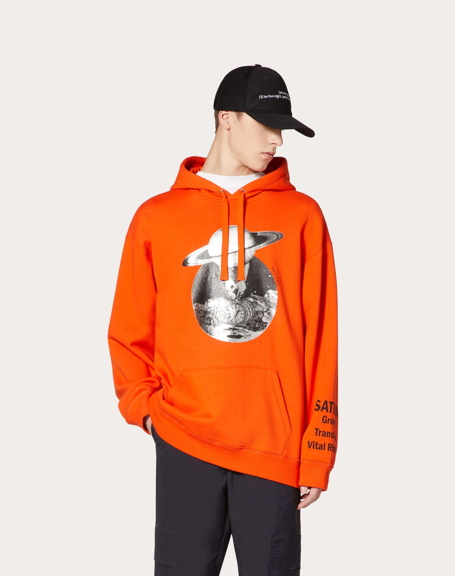 Valentino Cotton Soul Planets Hooded Sweatshirt in Orange for Men 