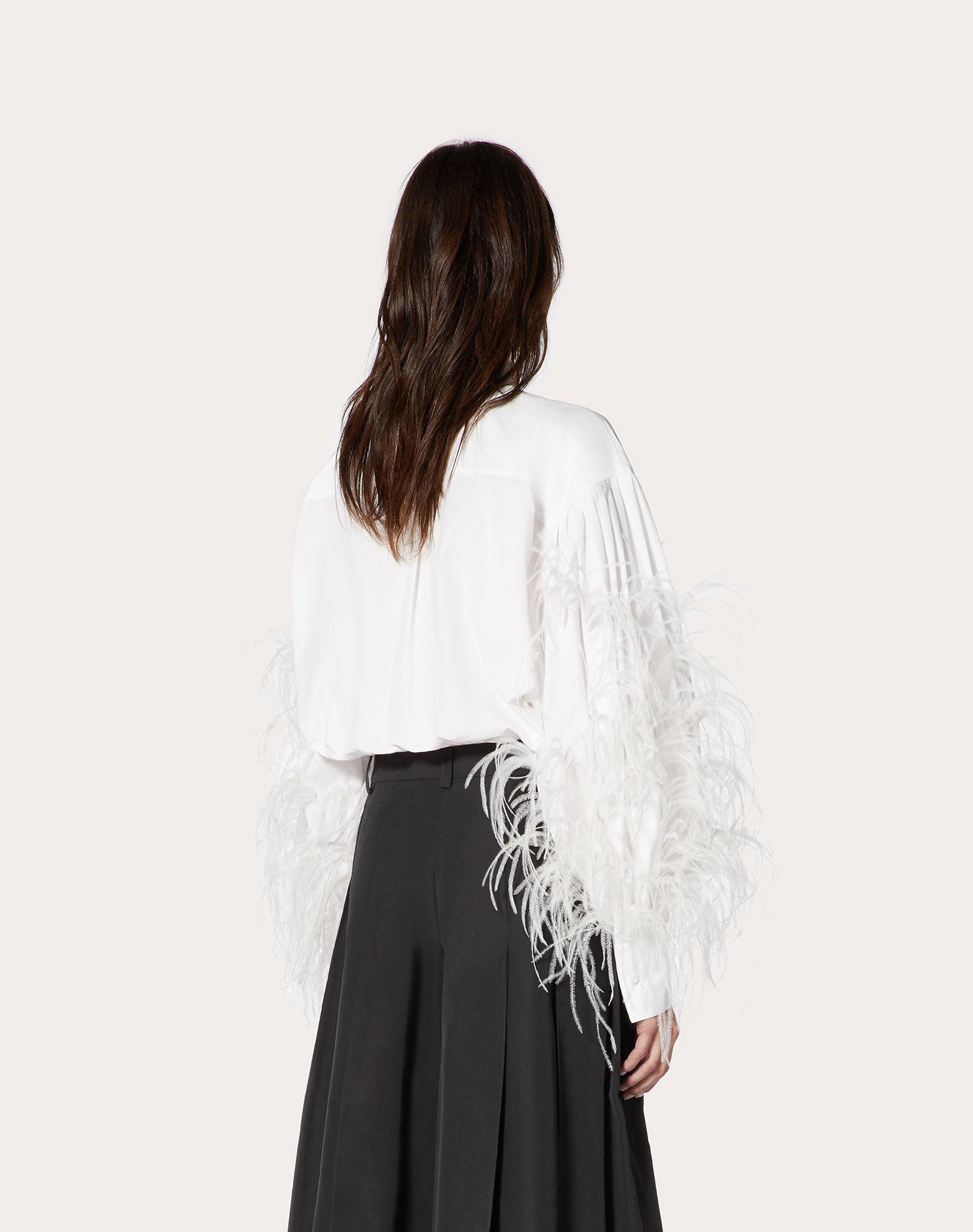 Valentino Feather Embroidery Poplin Shirt in White | Lyst
