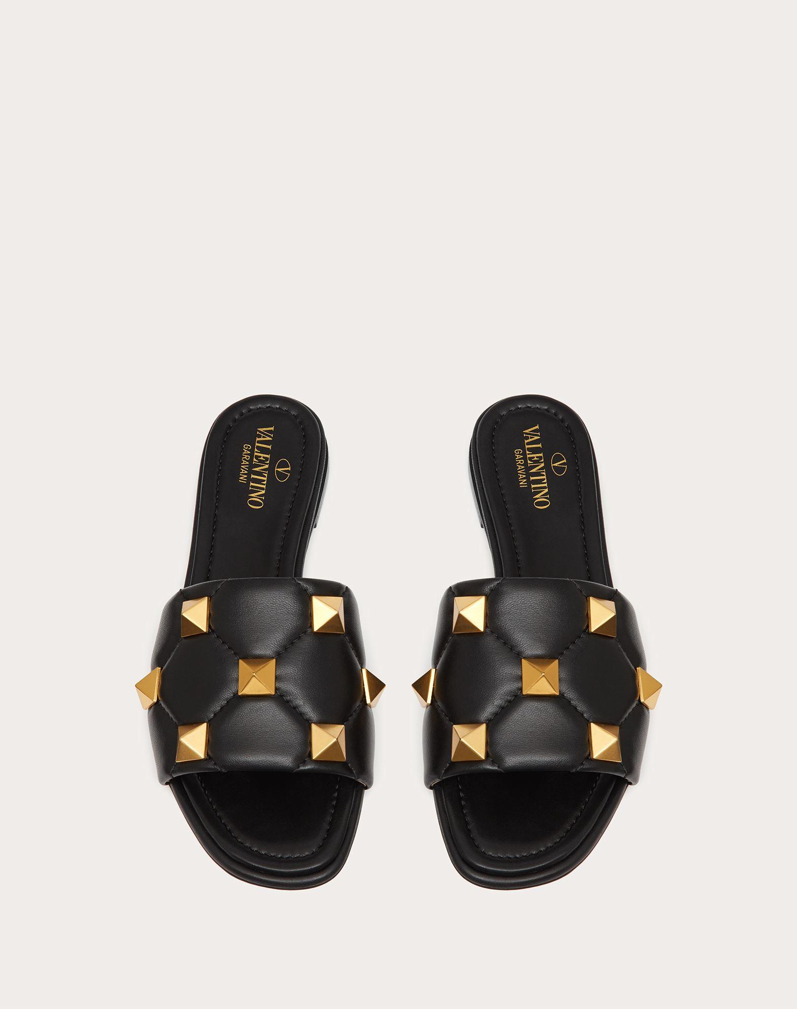 Valentino Garavani Roman Stud Flat Slide Sandal In Quilted Nappa in Black |  Lyst