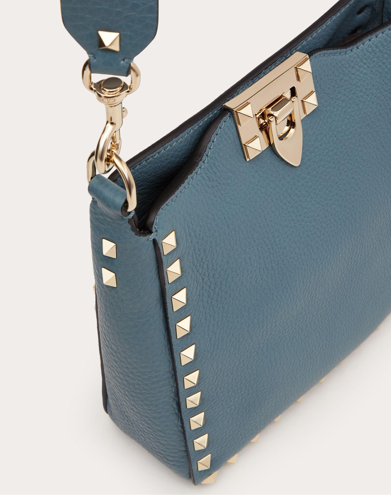 Valentino Leather Mini Rockstud Grainy Calfskin Hobo Bag in Blue 