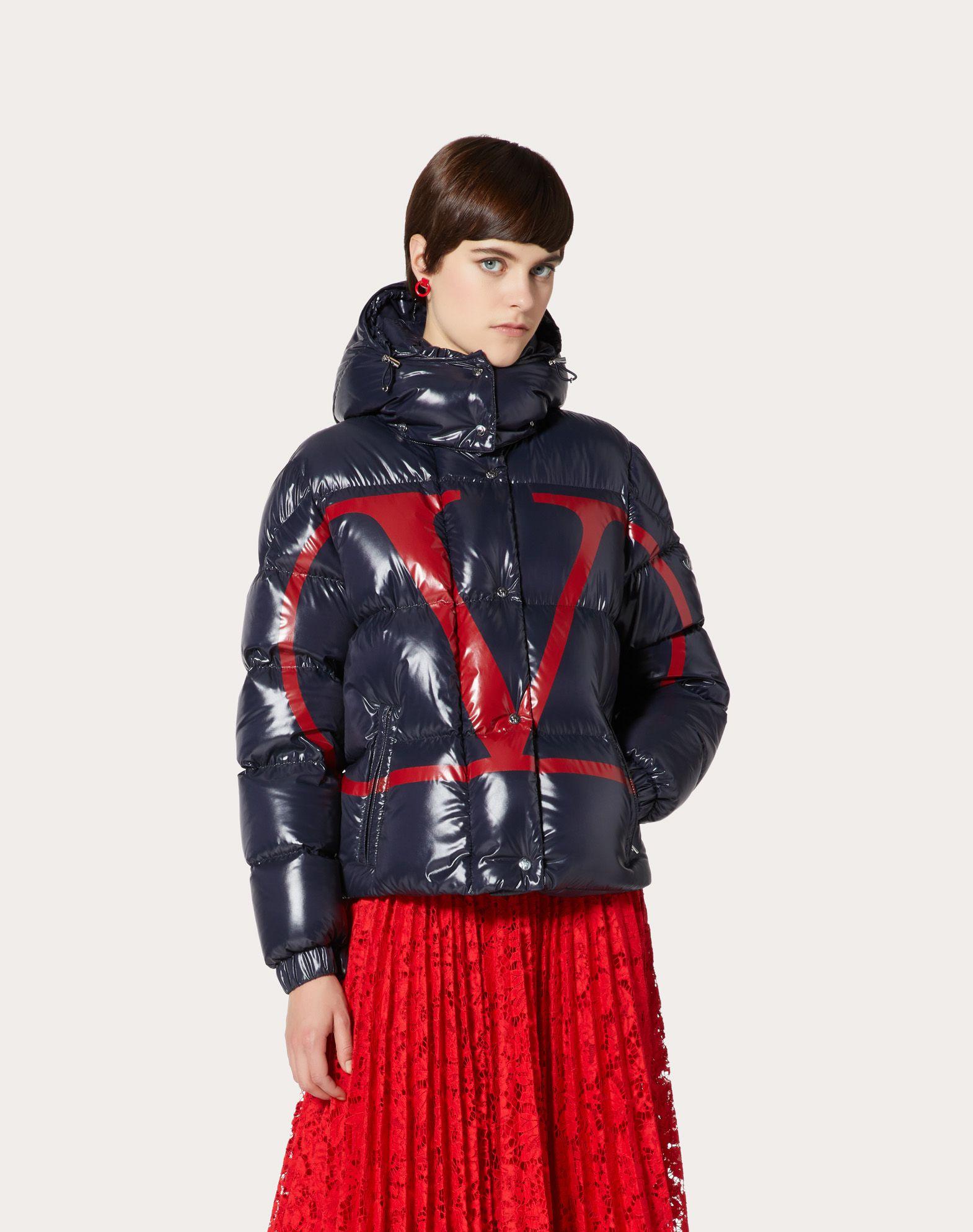 Valentino Synthetic Moncler Vlogo Lacquered Nylon Padded Jacket in Navy/  Red (Blue) - Lyst