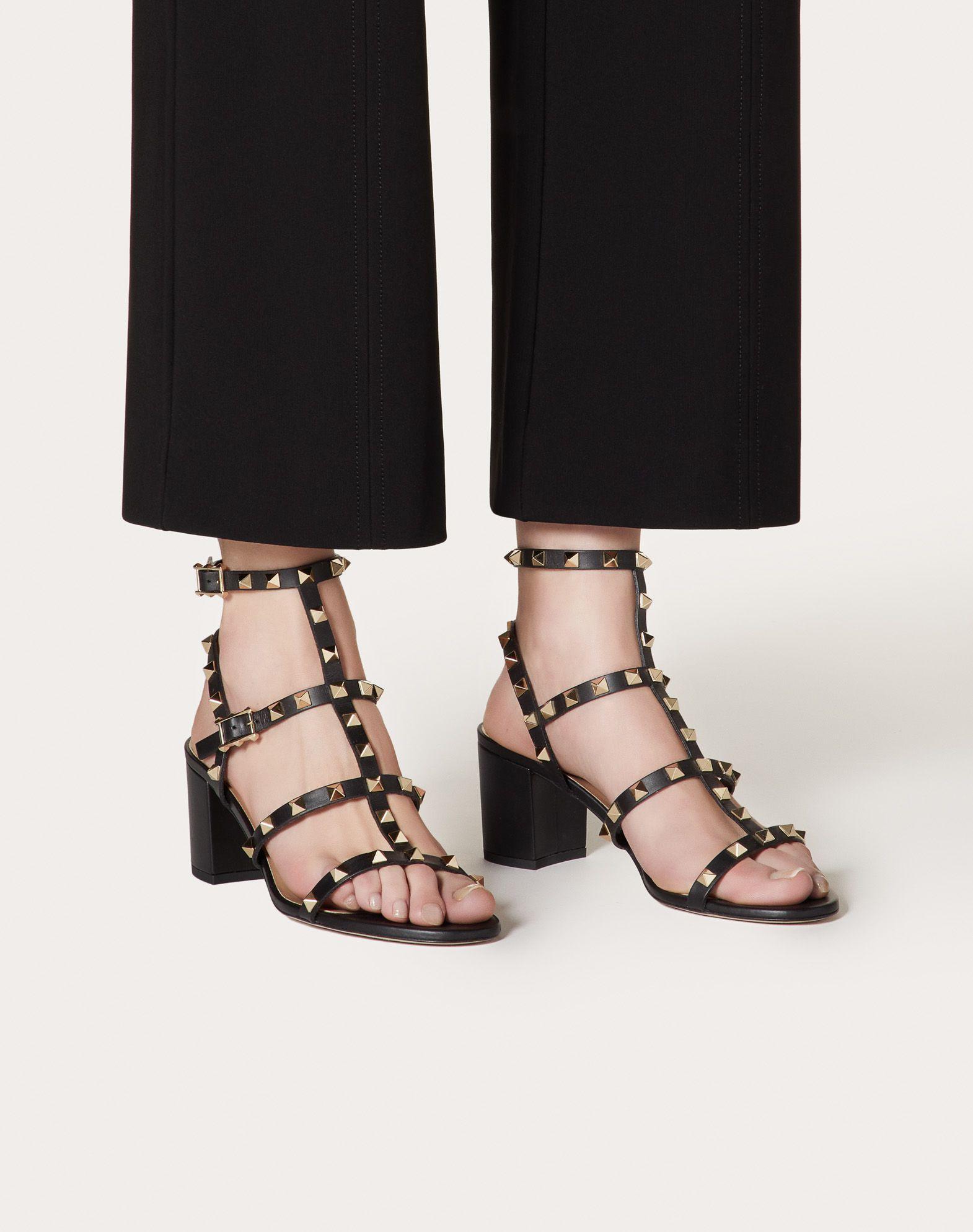 VALENTINO Calfskin Rockstud 60 City Sandals 41 Black 539418 | FASHIONPHILE