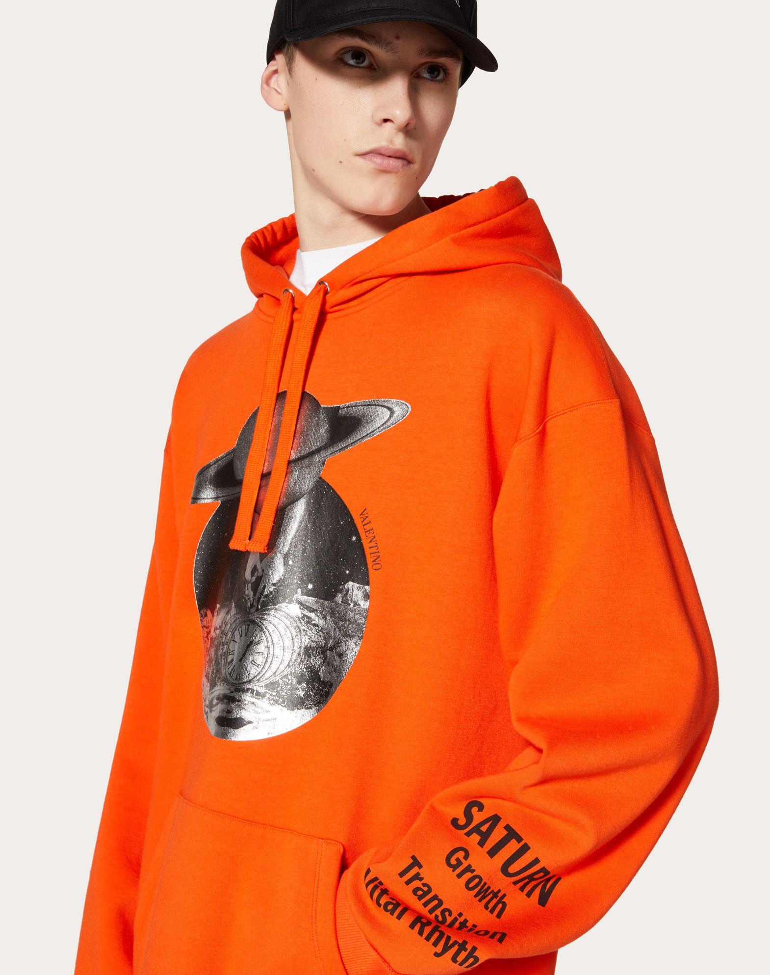 Valentino Cotton Soul Planets Hooded Sweatshirt in Orange for Men 