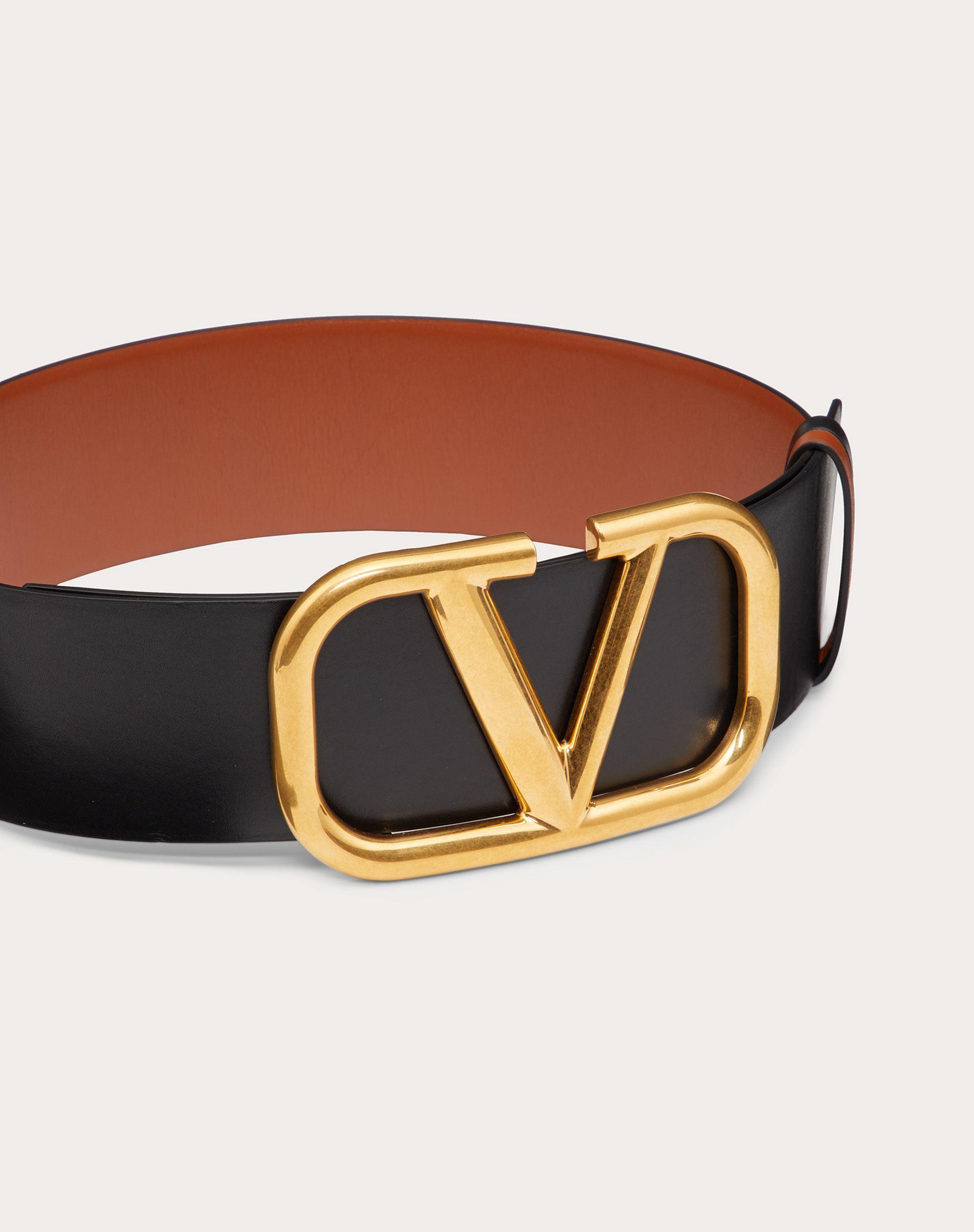 Valentino Garavani Women's Vlogo Signature Reversible Belt in Shiny and Metallic Calfskin 20mm - Belts