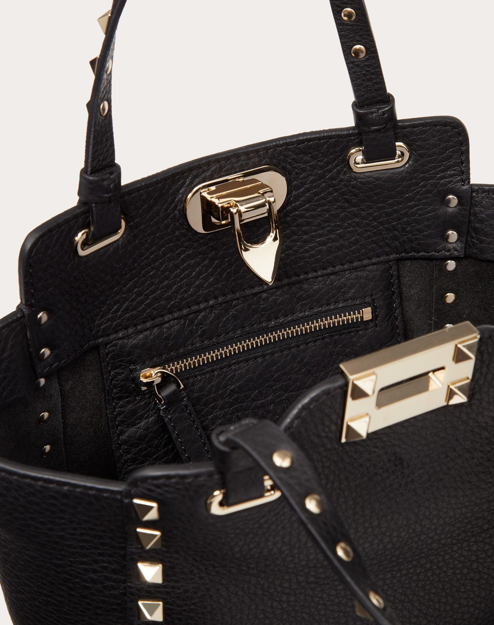 Valentino Garavani Leather Mini Rockstud Grainy Calfskin Bag in Black