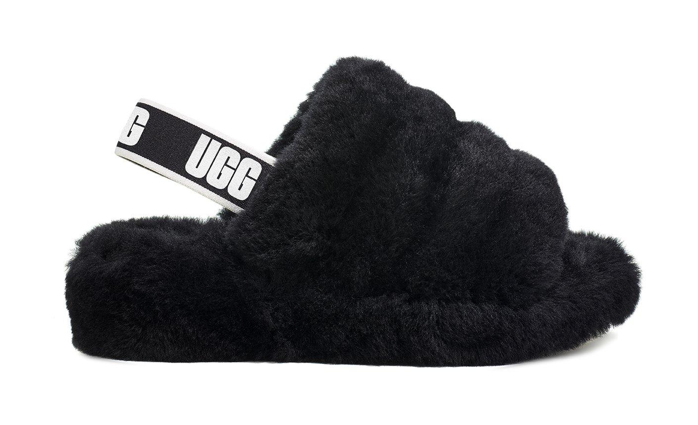 ugg black furry slides