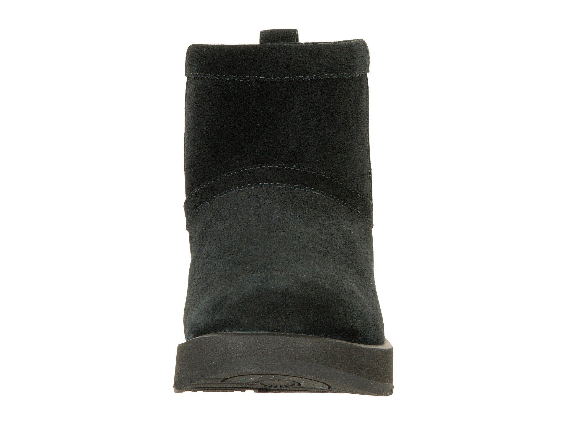 UGG Suede Classic Mini Leather Genuine Shearling Lined Waterproof Boot in  Black - Lyst