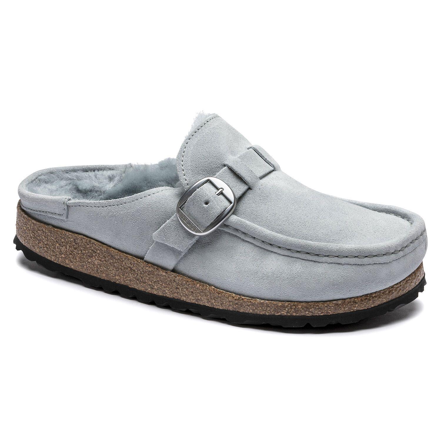 Birkenstock Suede Buckley Shearling Narrow in Teal (Gray) - Lyst