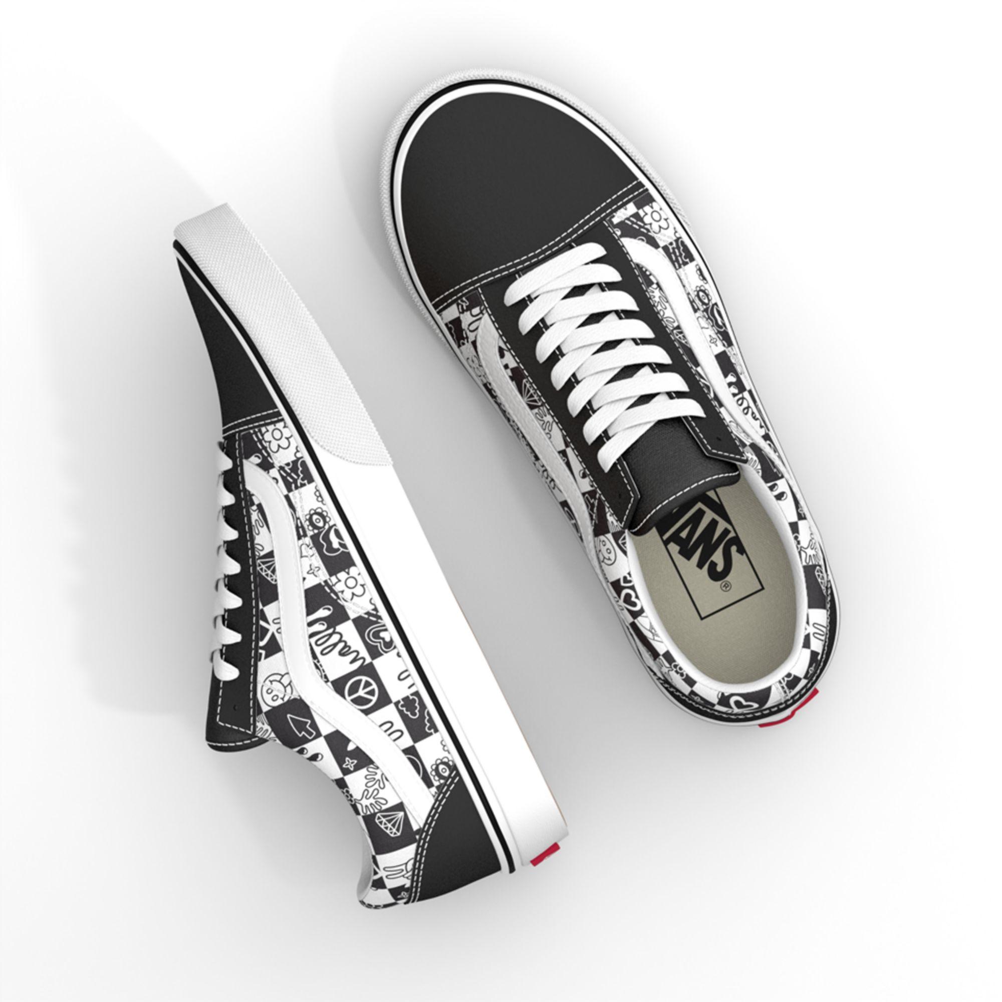 doodle checkerboard vans