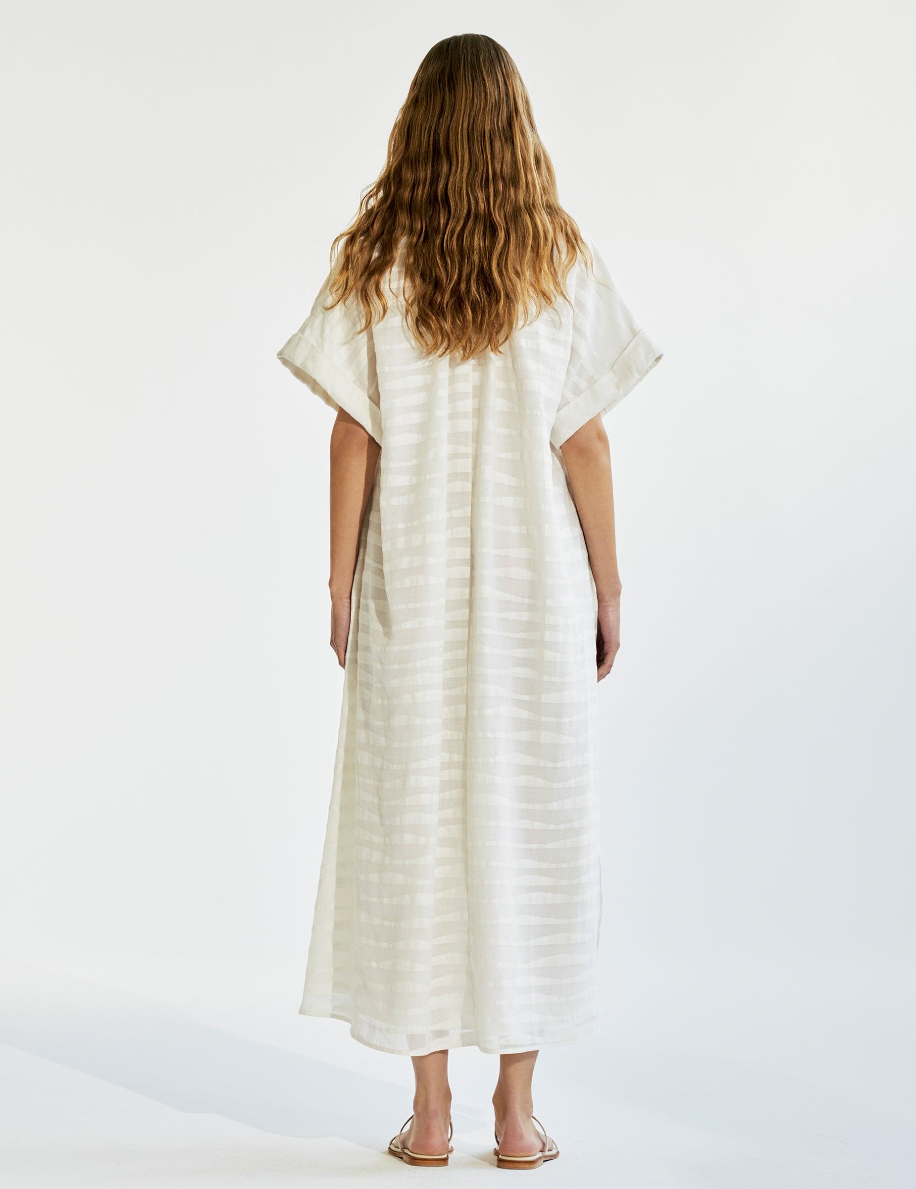 Varana Off White Handwoven Jamdani Cotton Maxi Shirt Dress | Lyst