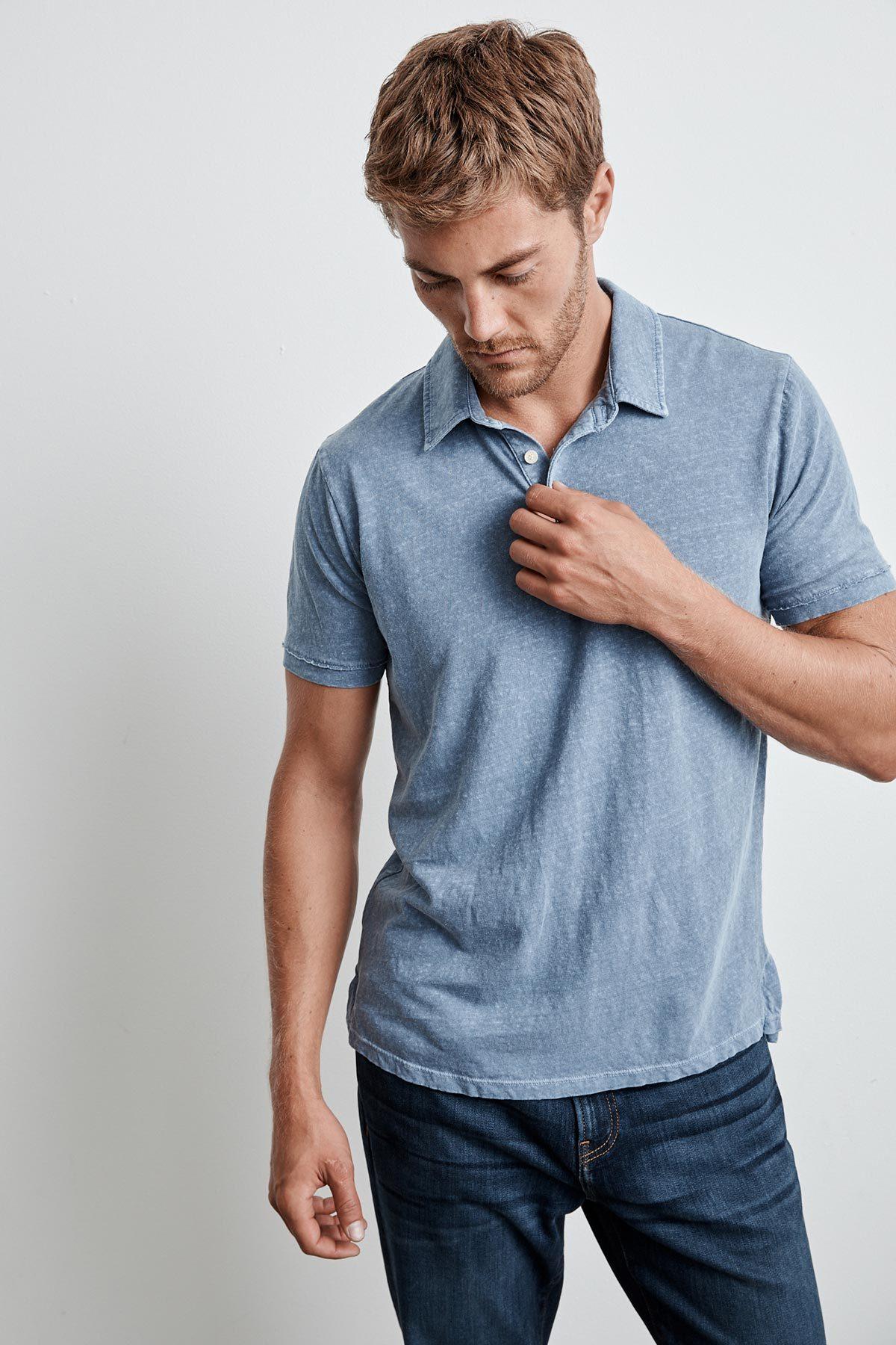 Velvet By Graham & Spencer Greg Cotton Linen Polo in Blue for Men Lyst