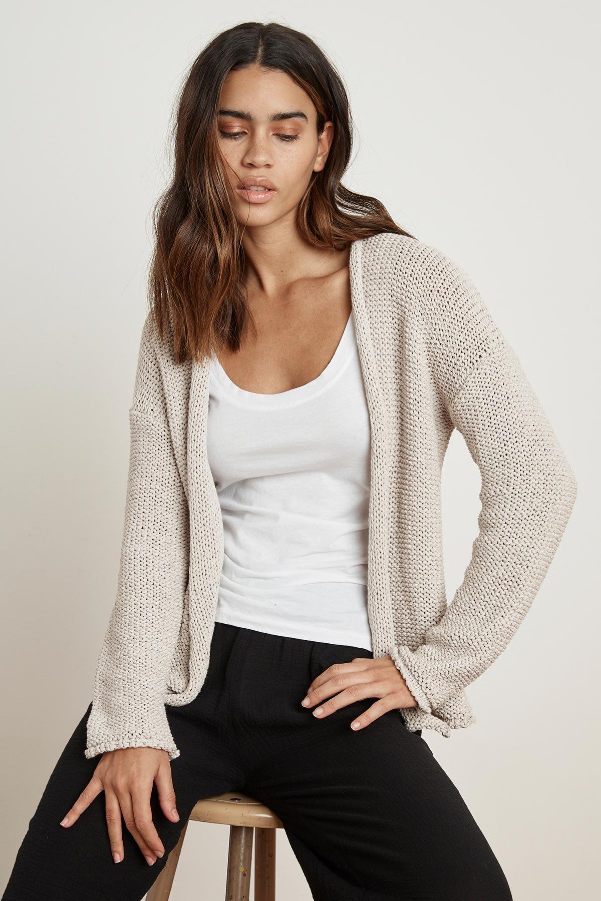 Velvet By Graham & Spencer Jaz Textured Tape Yarn Cardigan Lyst