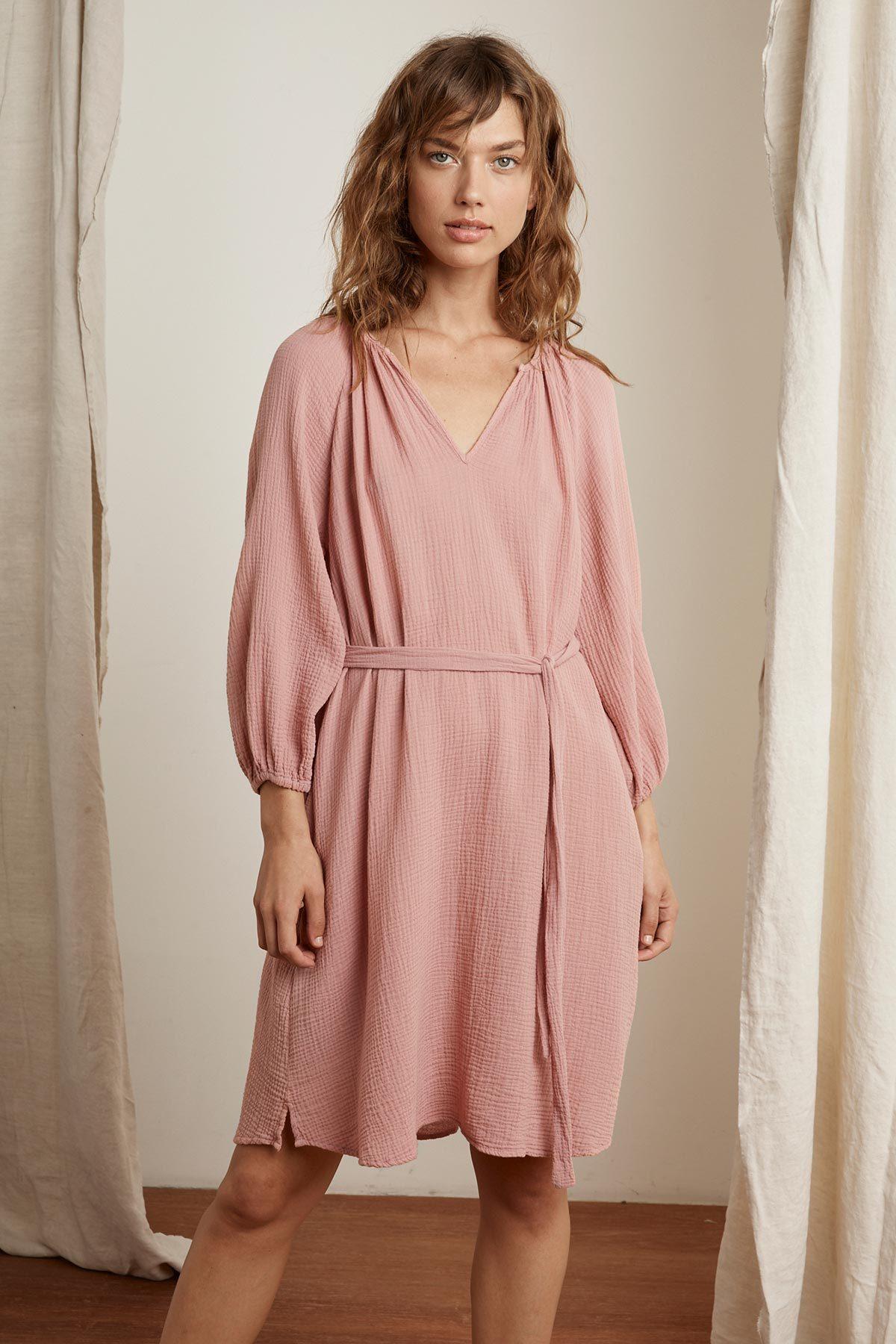 Velvet By Graham & Spencer Kandra Cotton Gauze Peasant Dress in Pink Lyst