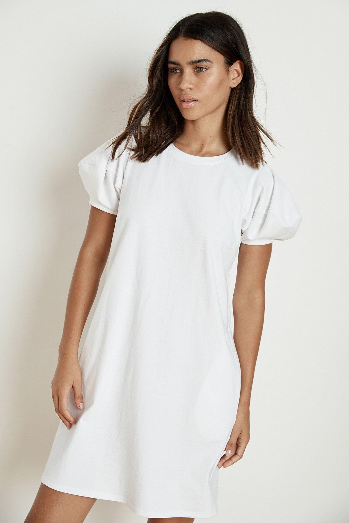 Velvet By Graham & Spencer Mollie Structured Cotton Puff Sleeve Dress in White Save 50 Lyst