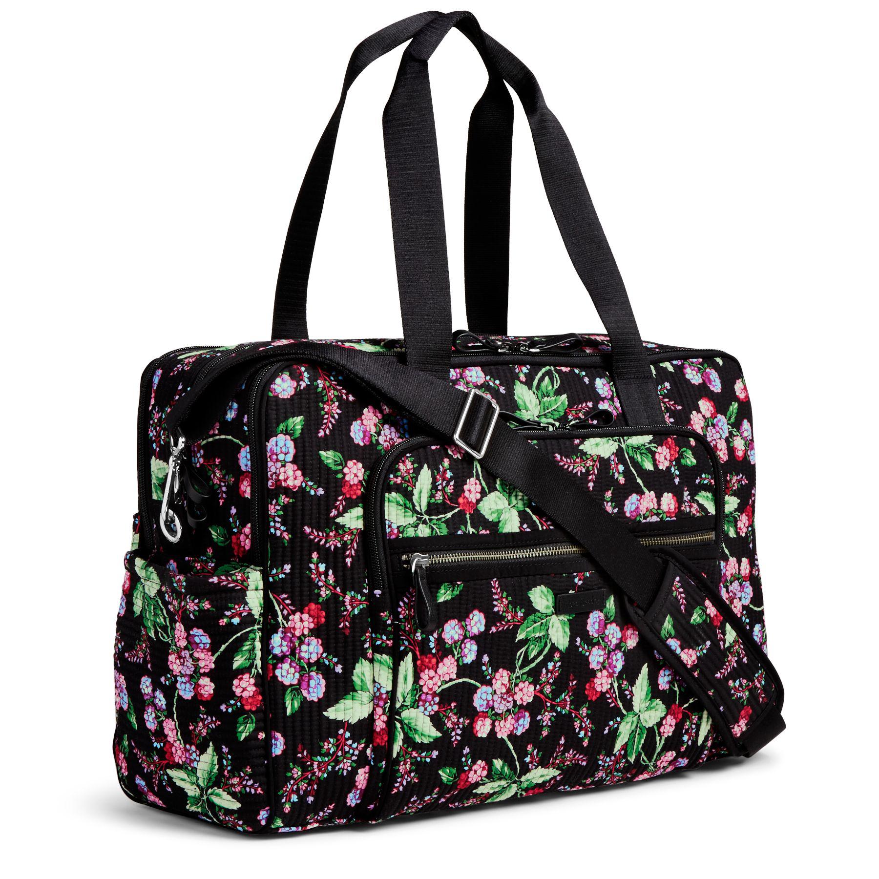 Vera Bradley Cotton Iconic Deluxe Weekender Travel Bag (snow Lotus) Bags in Black Lyst