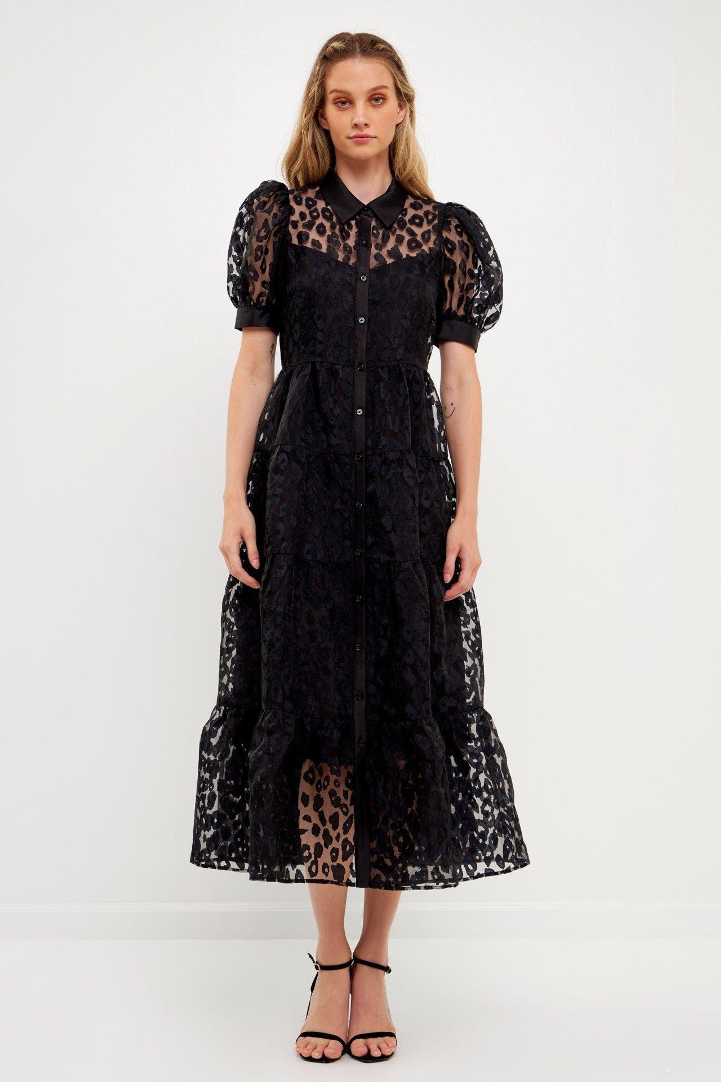 English Factory Sheer Animal Print Maxi Dress in Black | Lyst