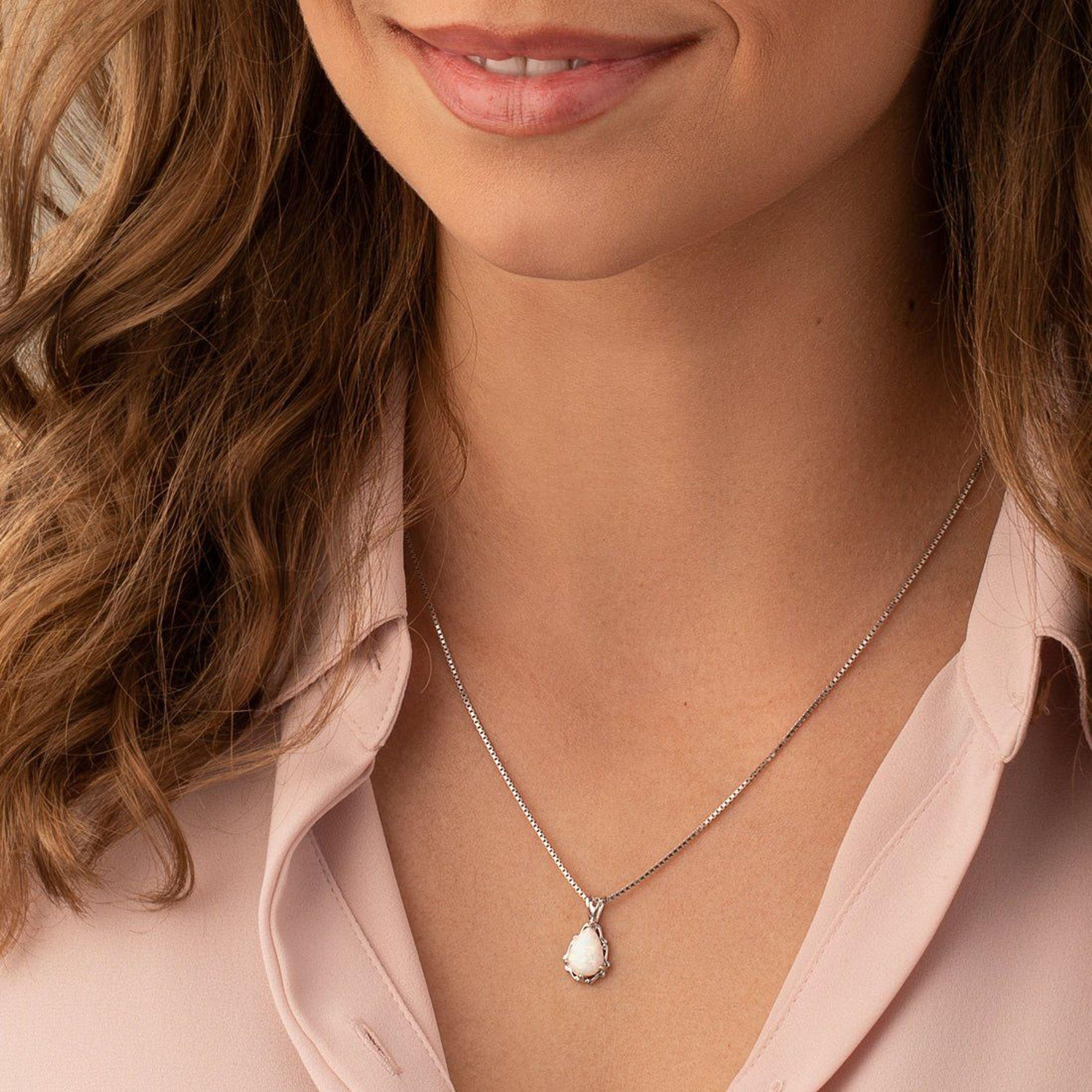 Peora White Opal Pendant Necklace Sterling Silver Pear 1.5 Carats