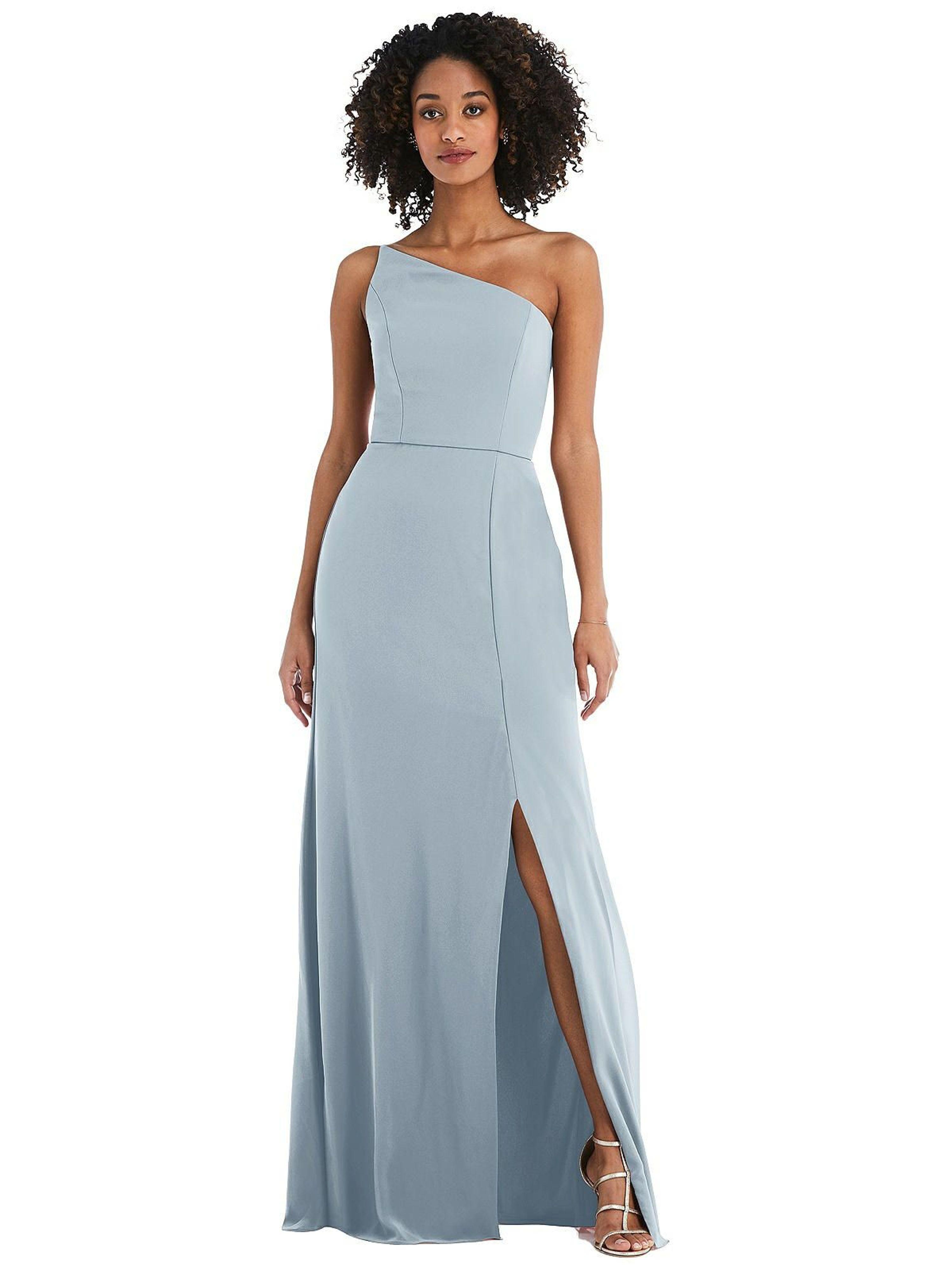 Notch Crepe Trumpet Gown with Front Slit