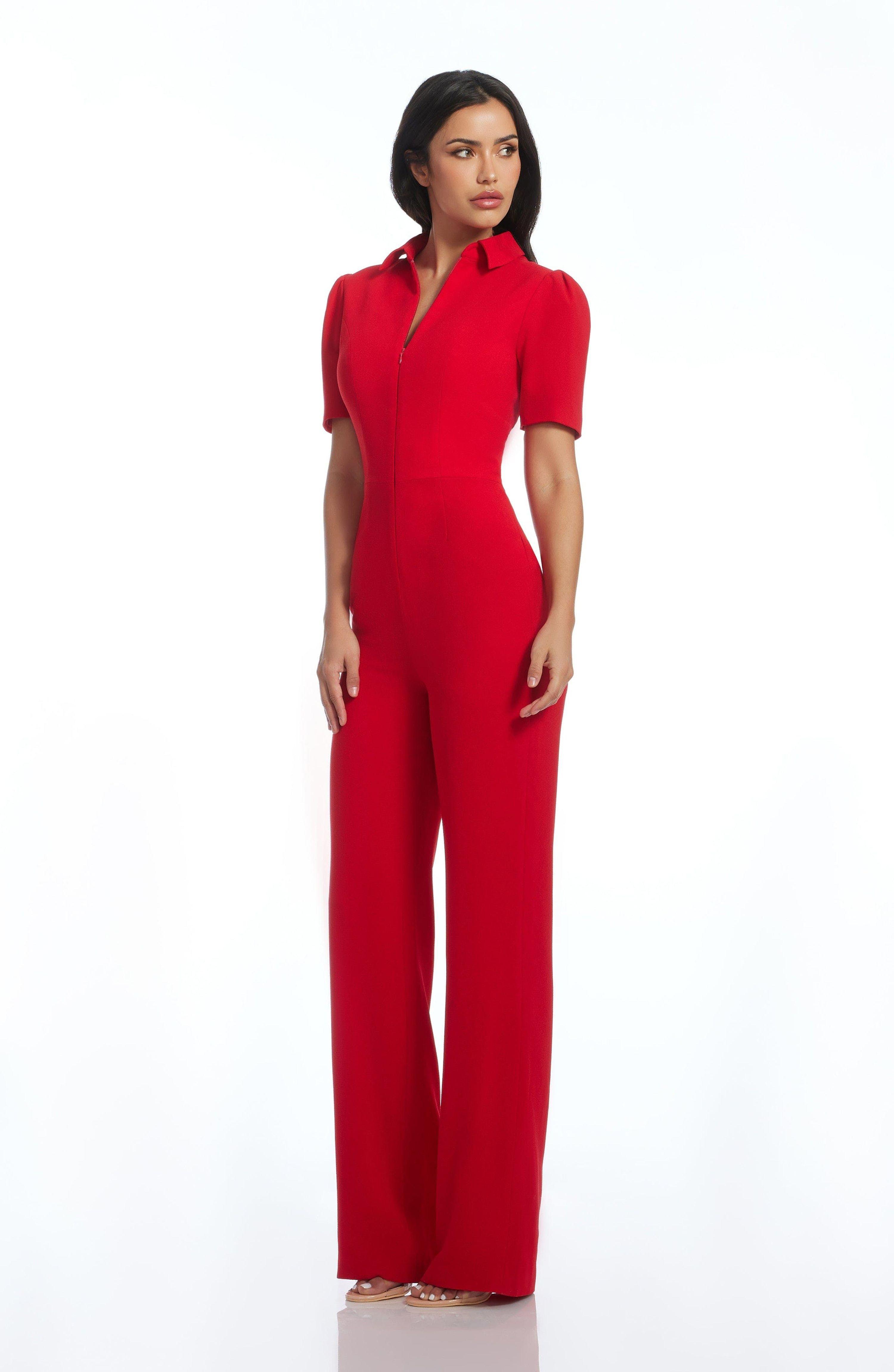 Dress the Population Gloria Short Sleeve Jumpsuit in Red | Lyst