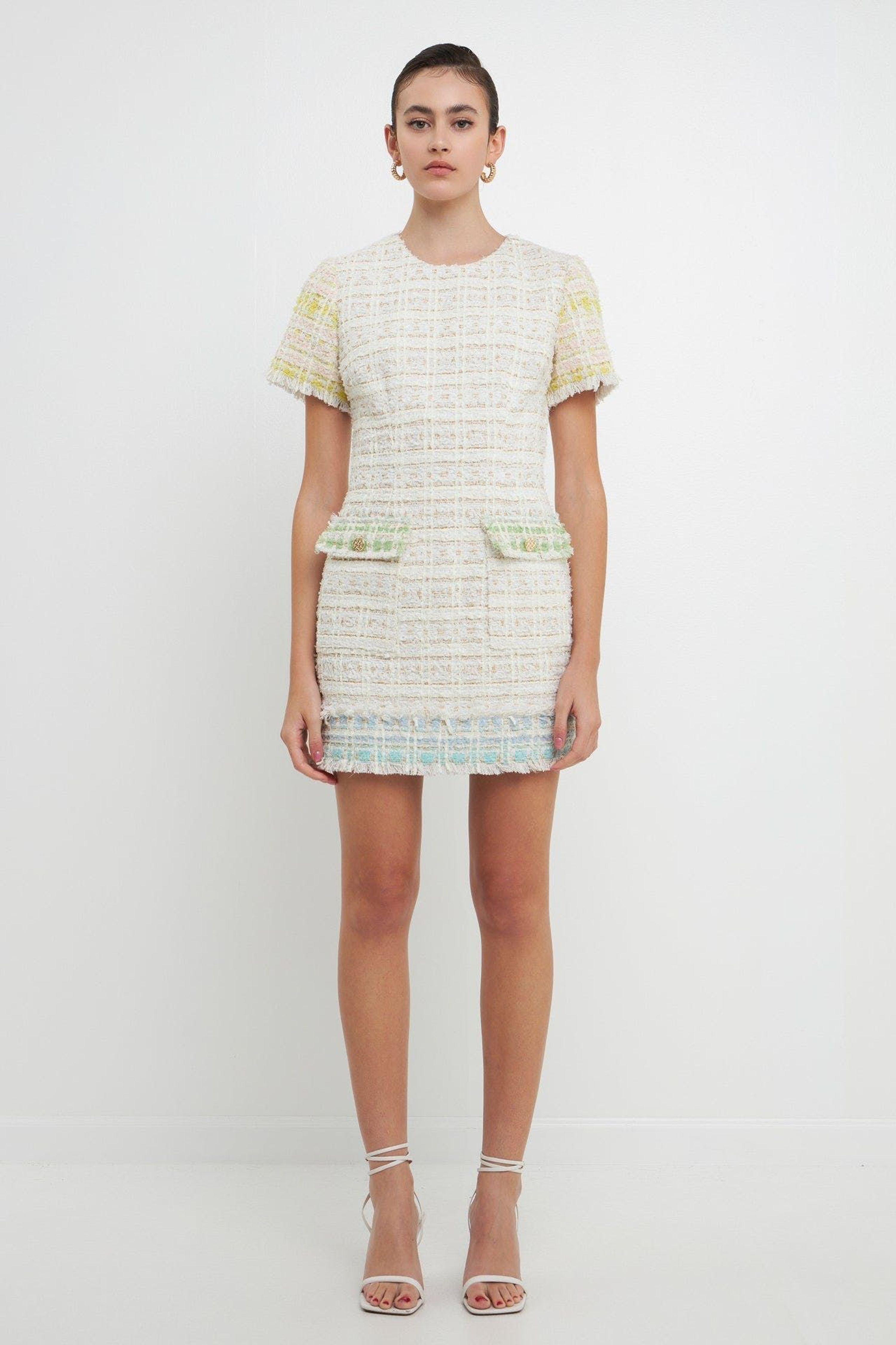 Endless Rose Color Block Tweed Mini Dress in White Lyst
