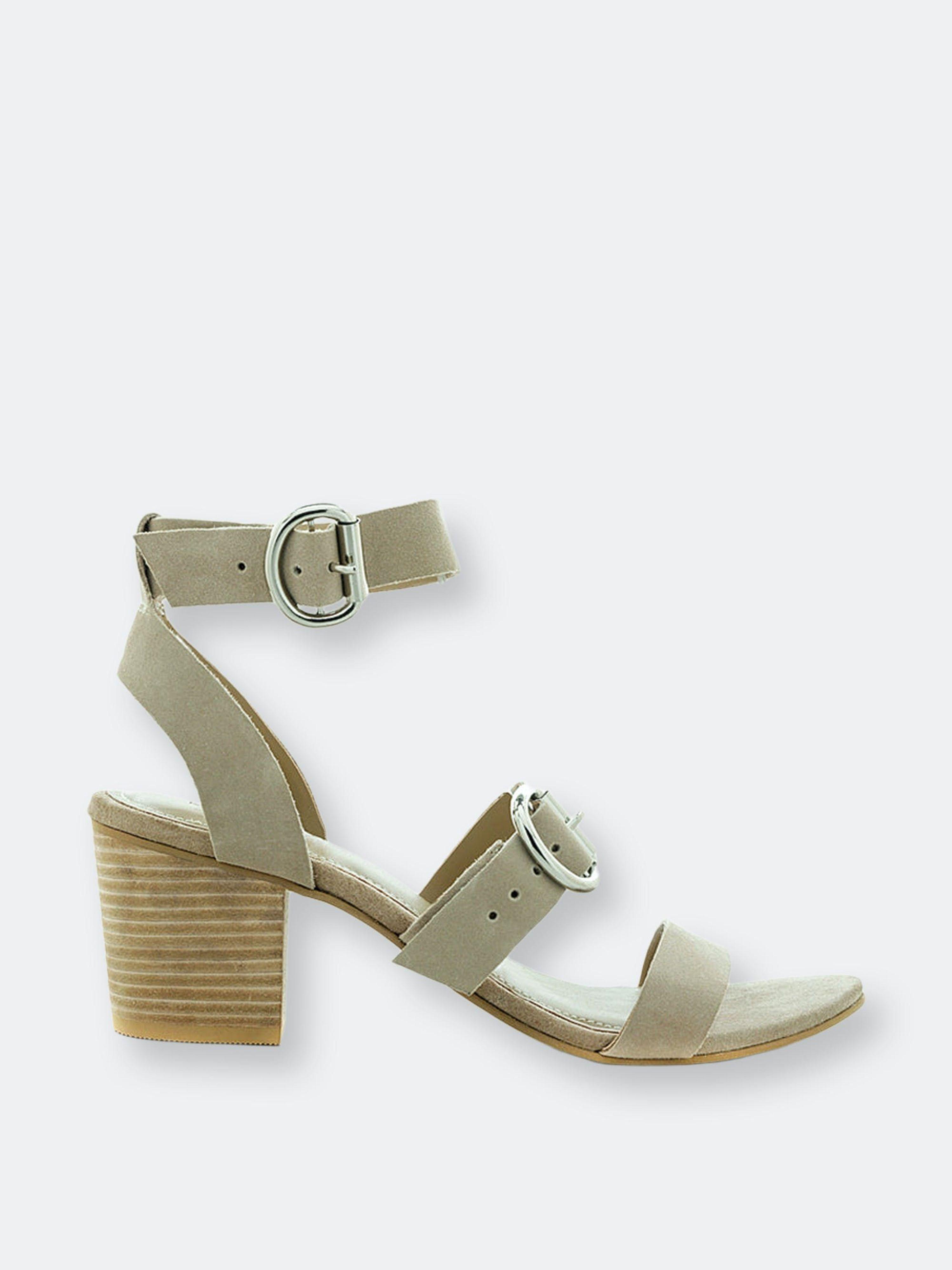 Rag & Co Nella Nude Stacked Heel Leather Sandal in Metallic Lyst